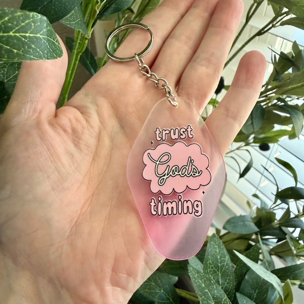 Trust God’s Timing Keychain/Bag Charm Pink Ombré