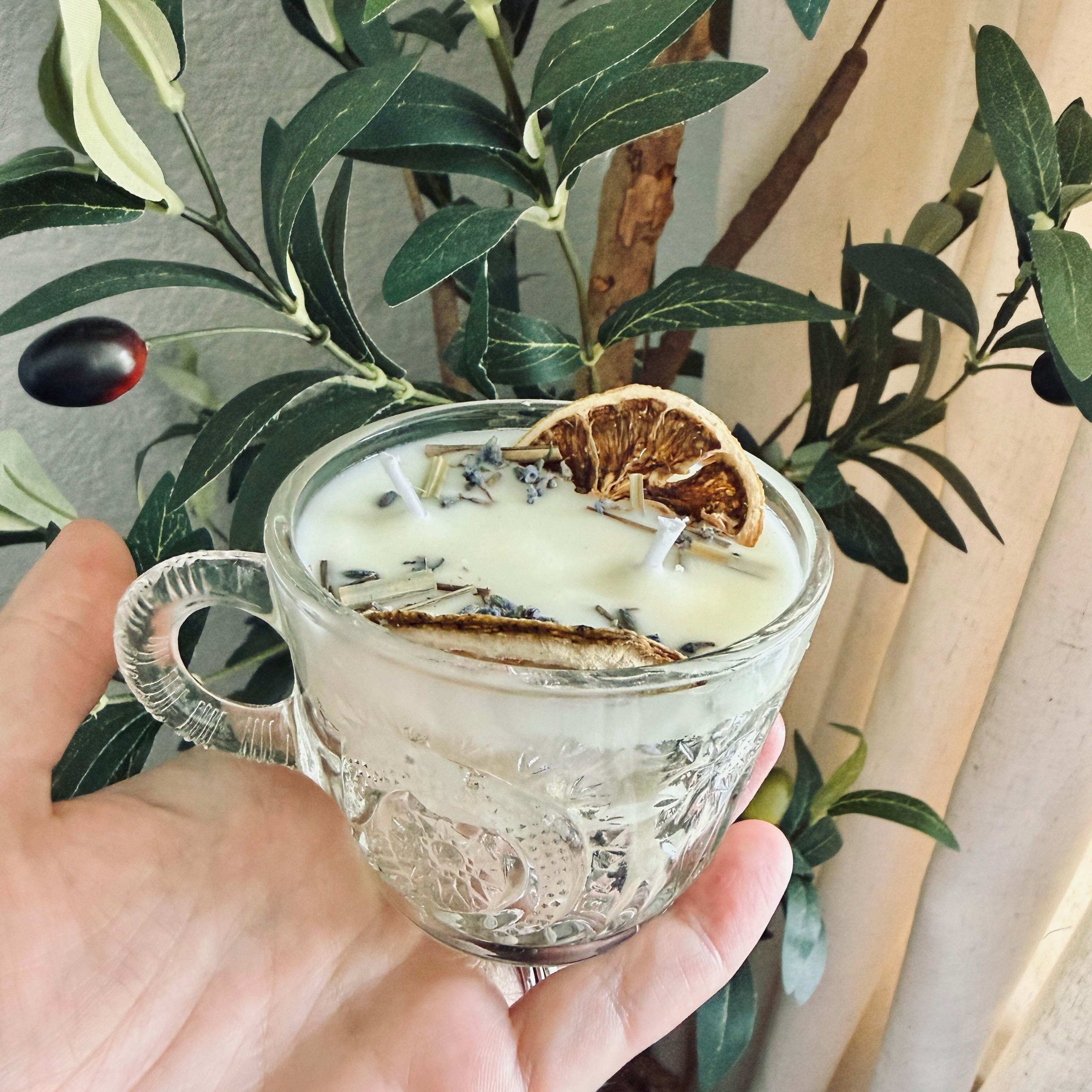 Clean Ingredient Hand Poured Candle in Vintage Paisley Pressed Glass Tea Cup