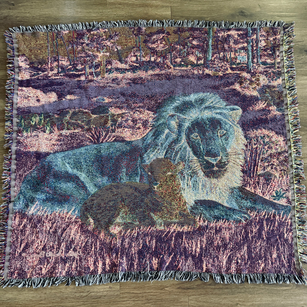 Vintage The Lion and The Lamb Tapestry Throw Blanket