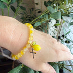 “Life Gives You Lemons, Jesus Makes Lemonade” Handmade Glass Bead Stretch Bracelet with Lemon and Cross Charm