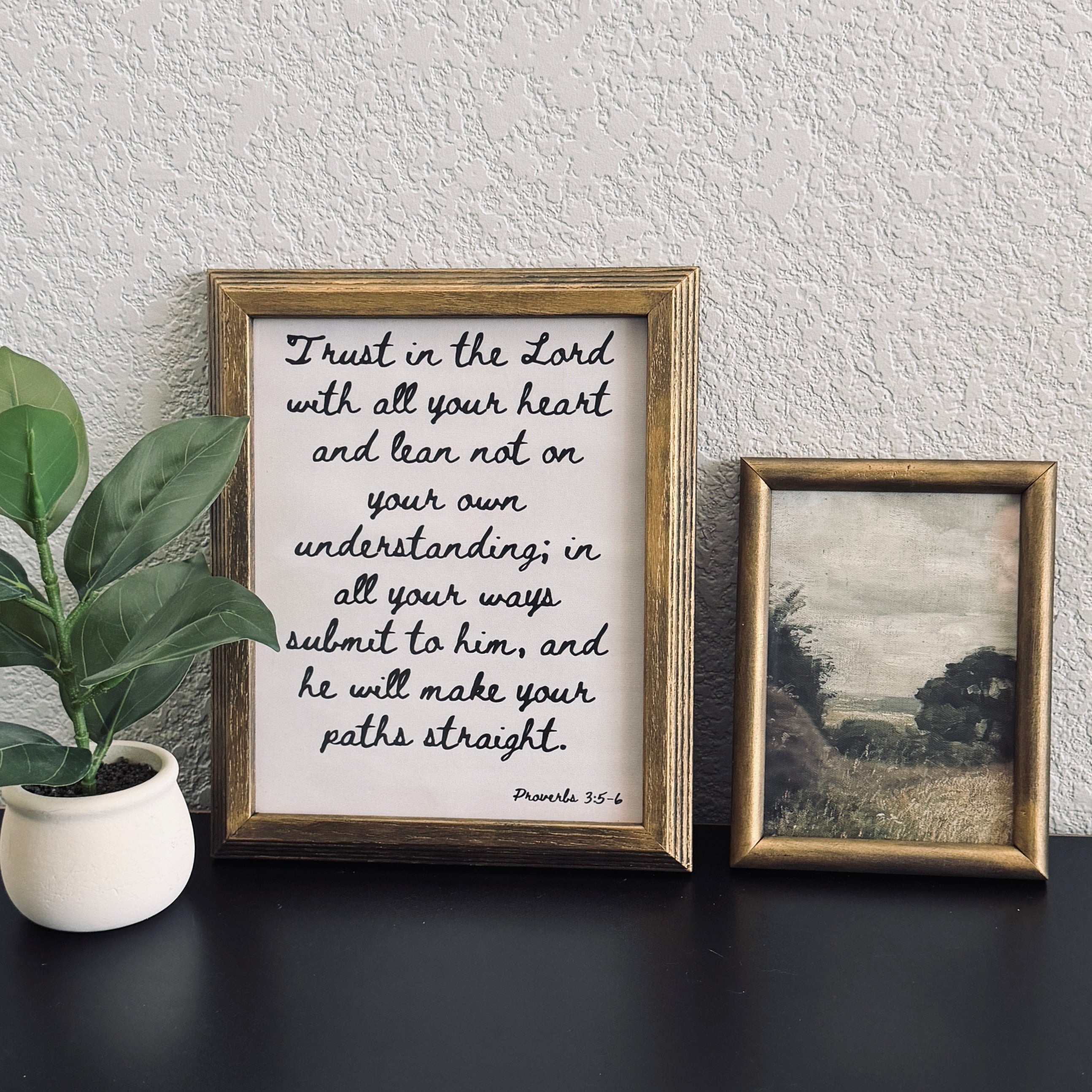 Set of 2 Trust in the Lord Proverbs 3:5-6 in Refinished Vintage Wood Frames 5x7 & 8x10