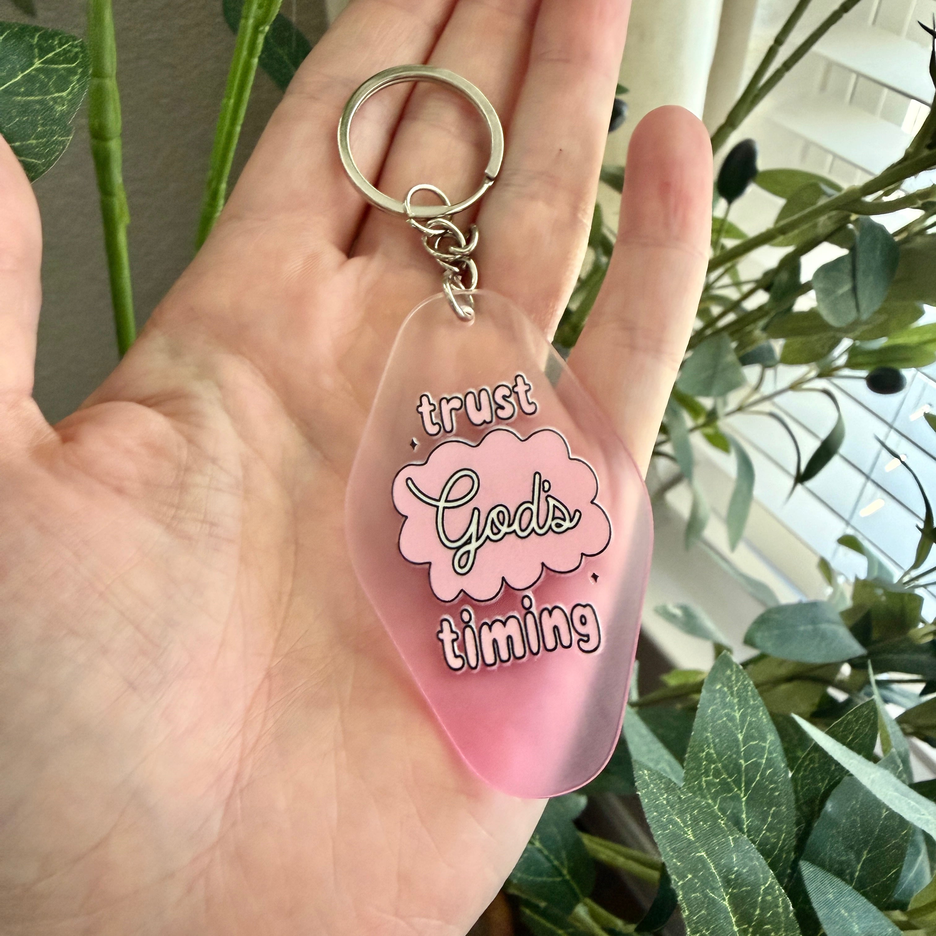 Trust God’s Timing Keychain/Bag Charm Pink Ombré