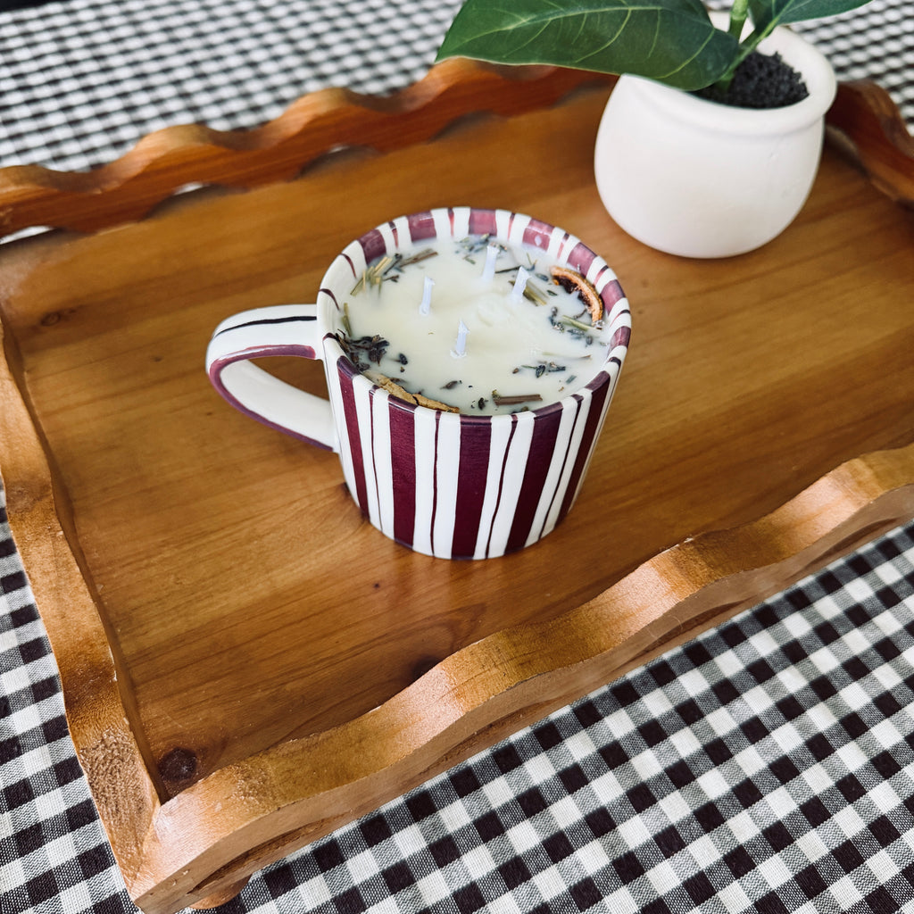 Clean Ingredient Hand Poured Candle in Maroon Striped Noon & Moon Glass Mug