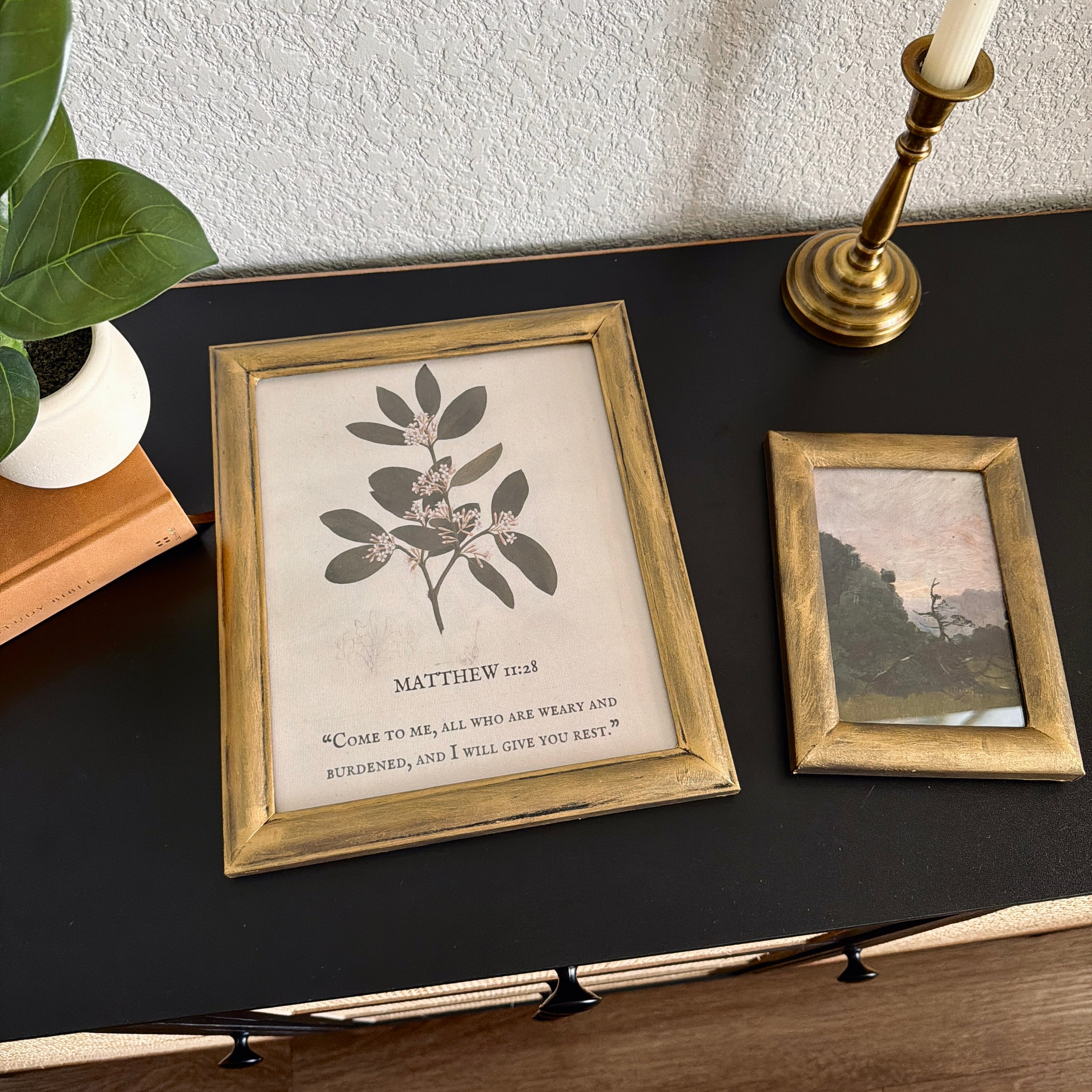 Set of 2 Come to Me Matthew 11:28 in Refinished Vintage Frames 8x10 & 4x6
