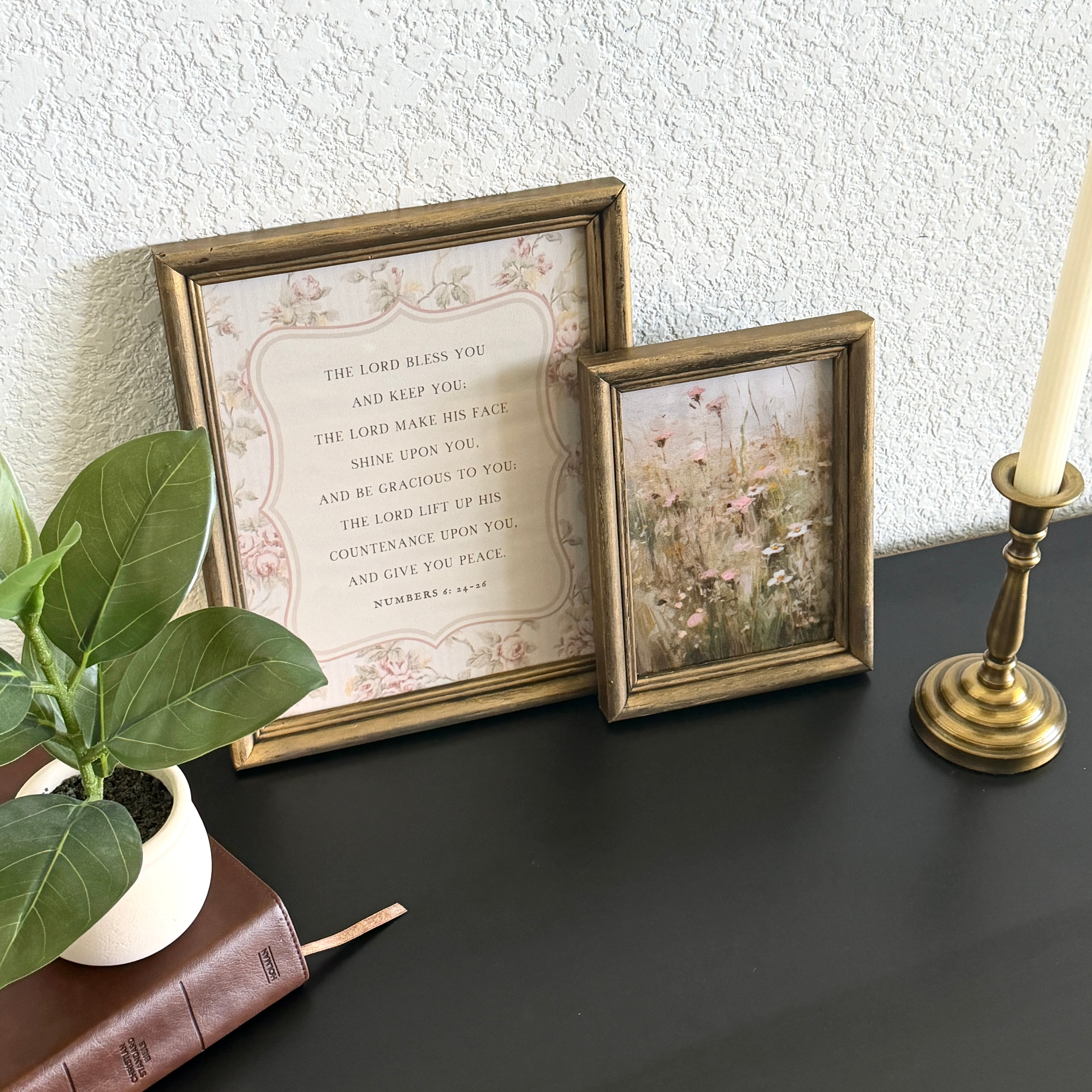 Set of 2 The Blessing Numbers 6:24-26 in Refinished Vintage Frames 8x10 & 5x7