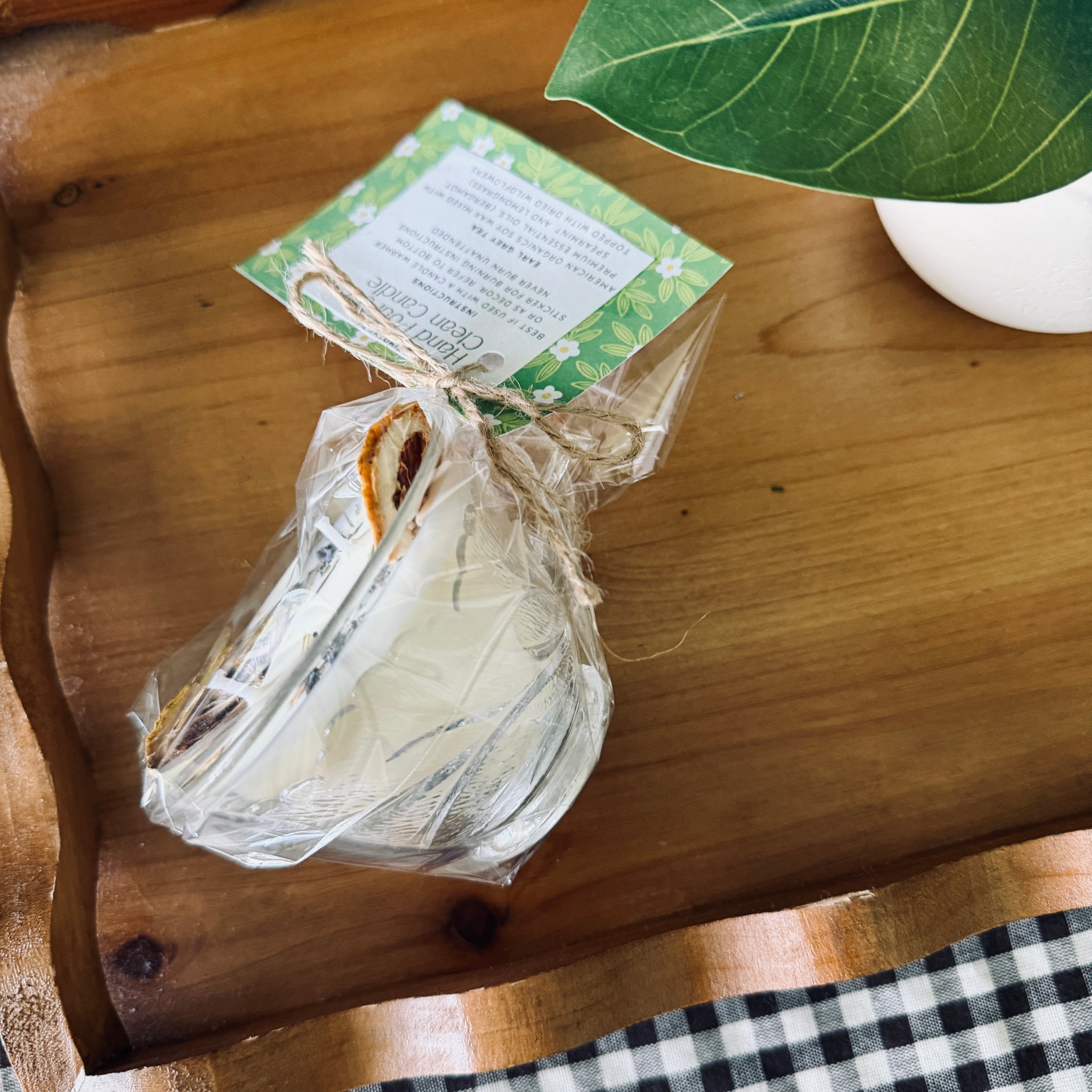 Clean Ingredient Hand Poured Candle in Vintage Leaves Pressed Glass Tea Cup