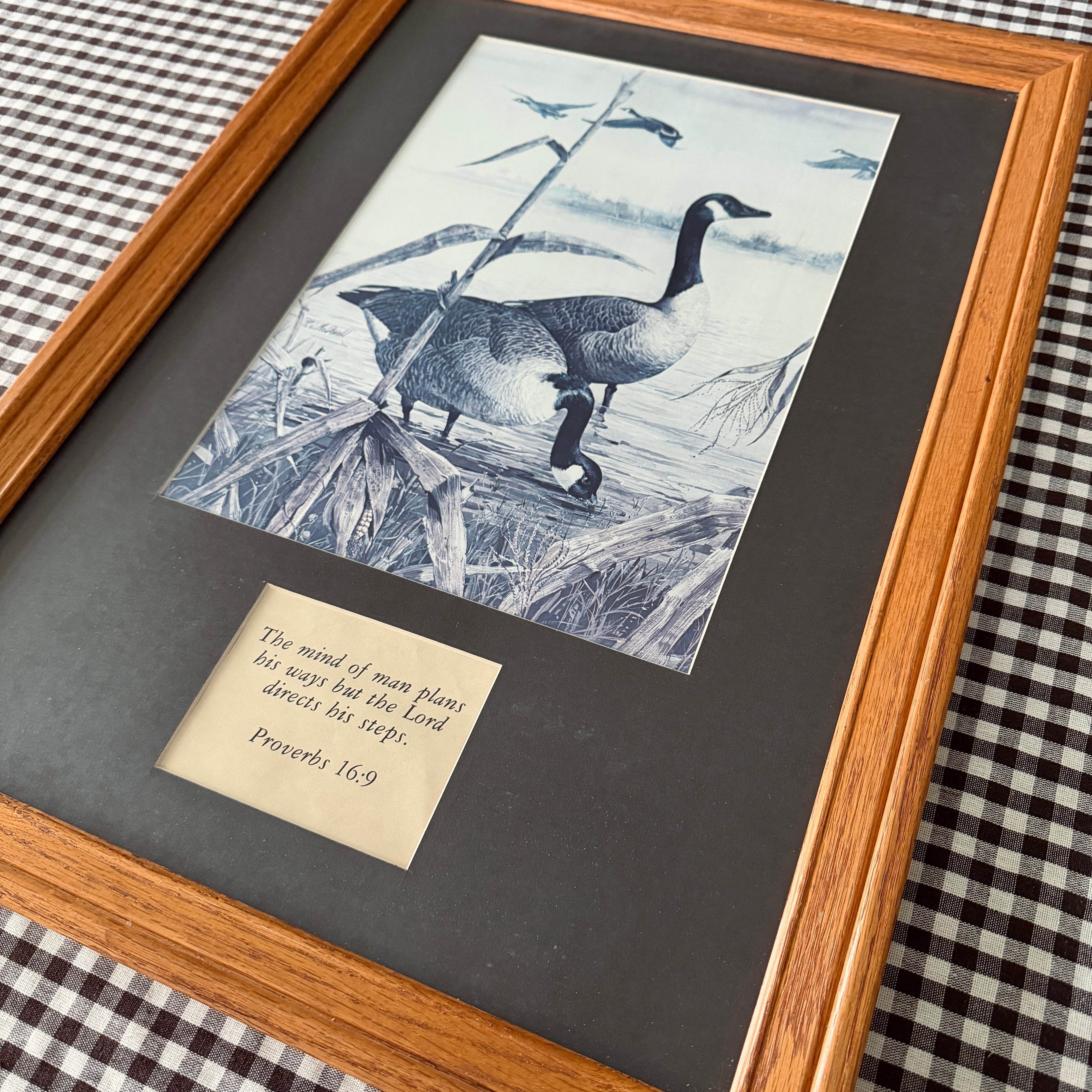 Vintage Proverbs 16:9 Geese Framed Art 16 x 22 inches