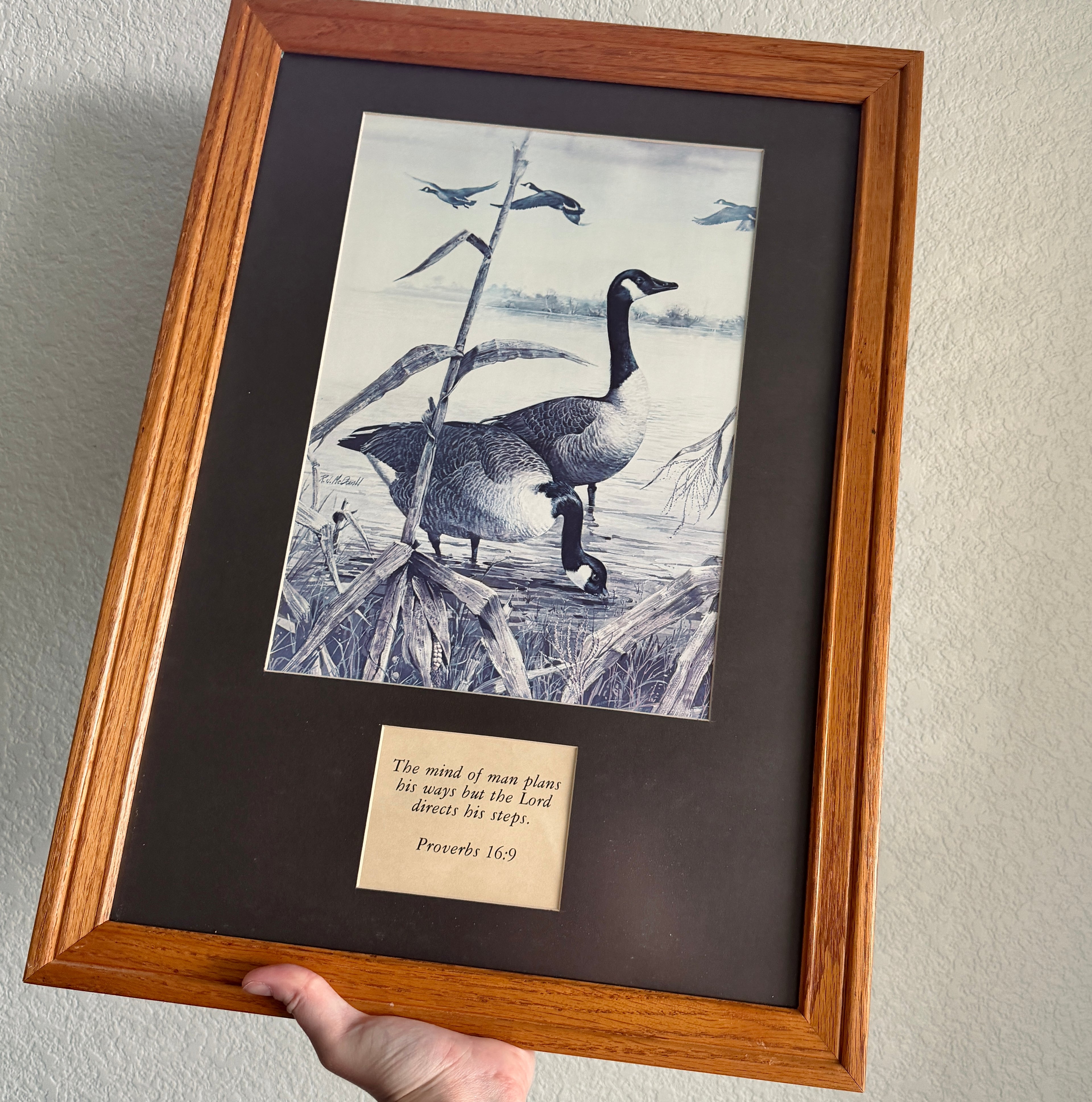 Vintage Proverbs 16:9 Geese Framed Art 16 x 22 inches