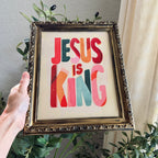JESUS IS KING in Refinished Vintage Detailed Ornate Wood Frame 8x10