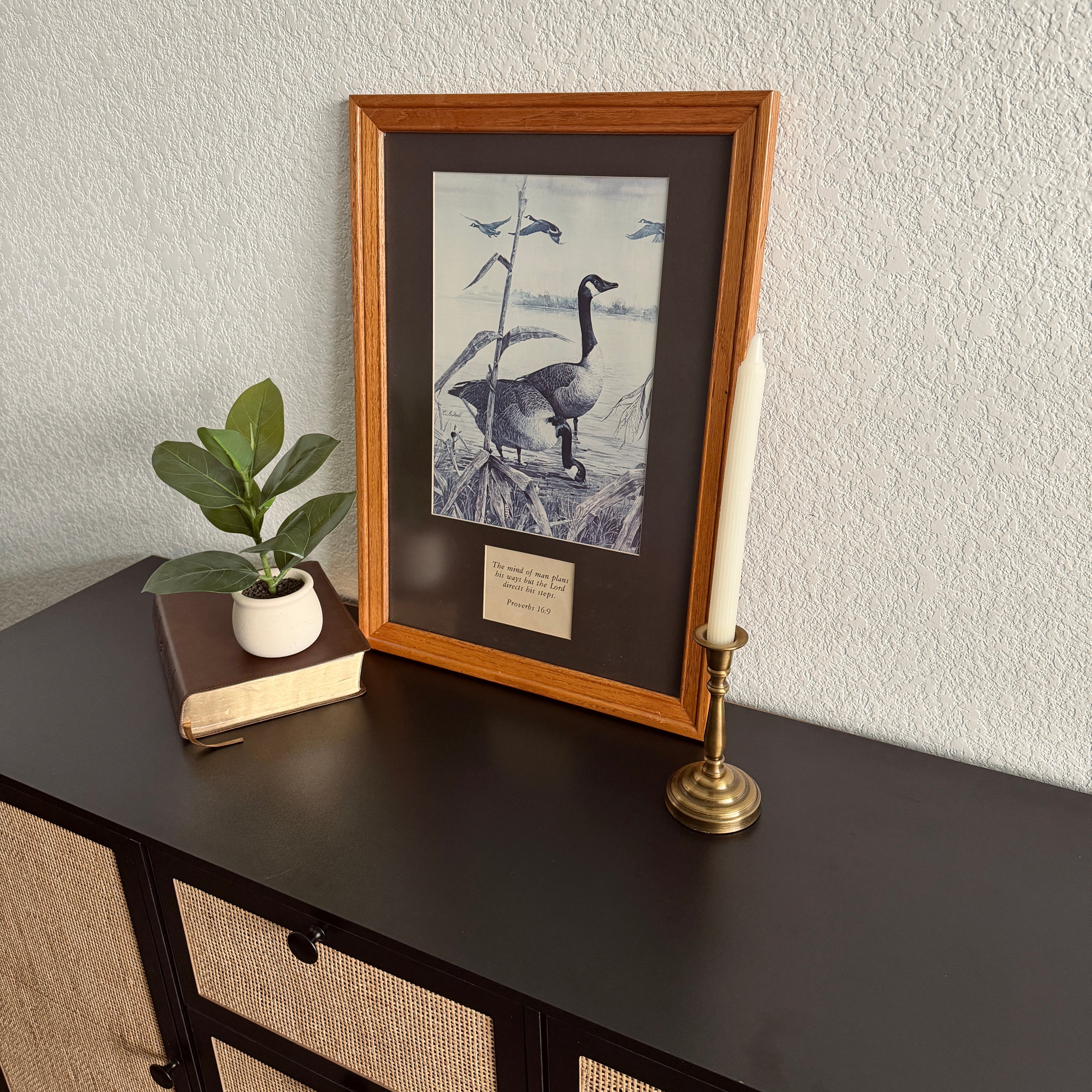 Vintage Proverbs 16:9 Geese Framed Art 16 x 22 inches