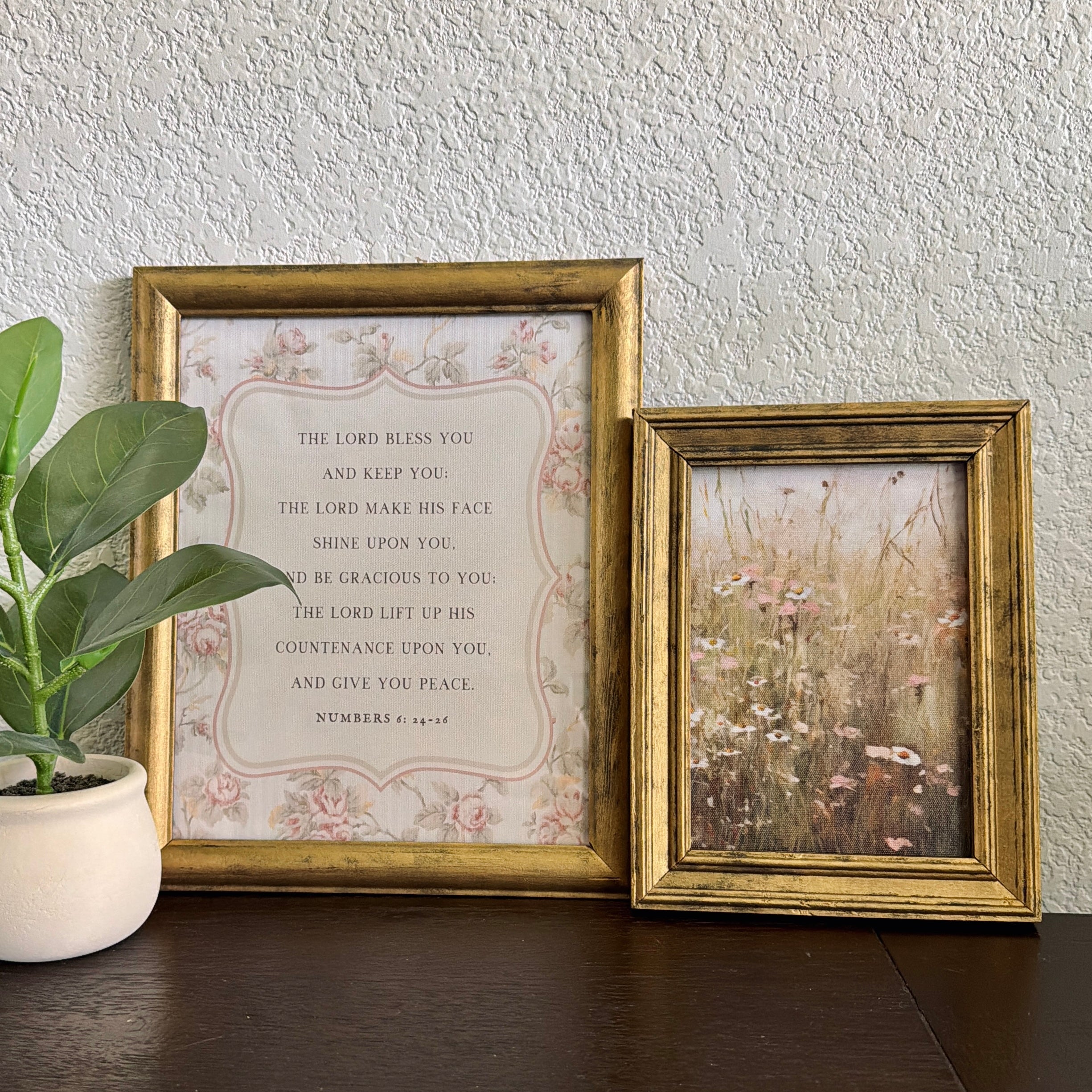 Set of 2 The Blessing Bible Verse in Refinished Vintage Wood Frames 5x7 & 8x10 Numbers 6:24-26