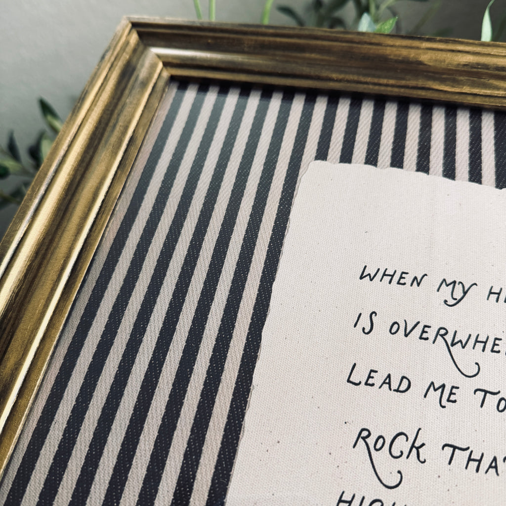 Psalm 61:2 “Lead me to the Rock” Verse Print in Refinished Vintage Wood Frame 14.5x14.5