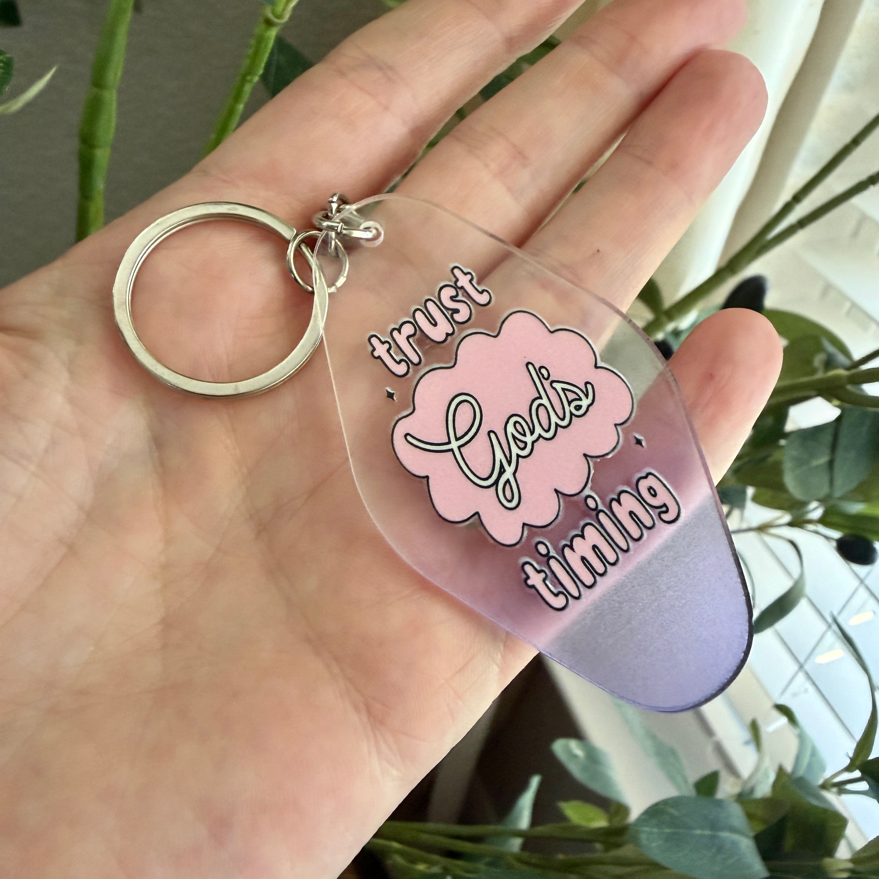 Trust God’s Timing Keychain/Bag Charm Purple Ombré