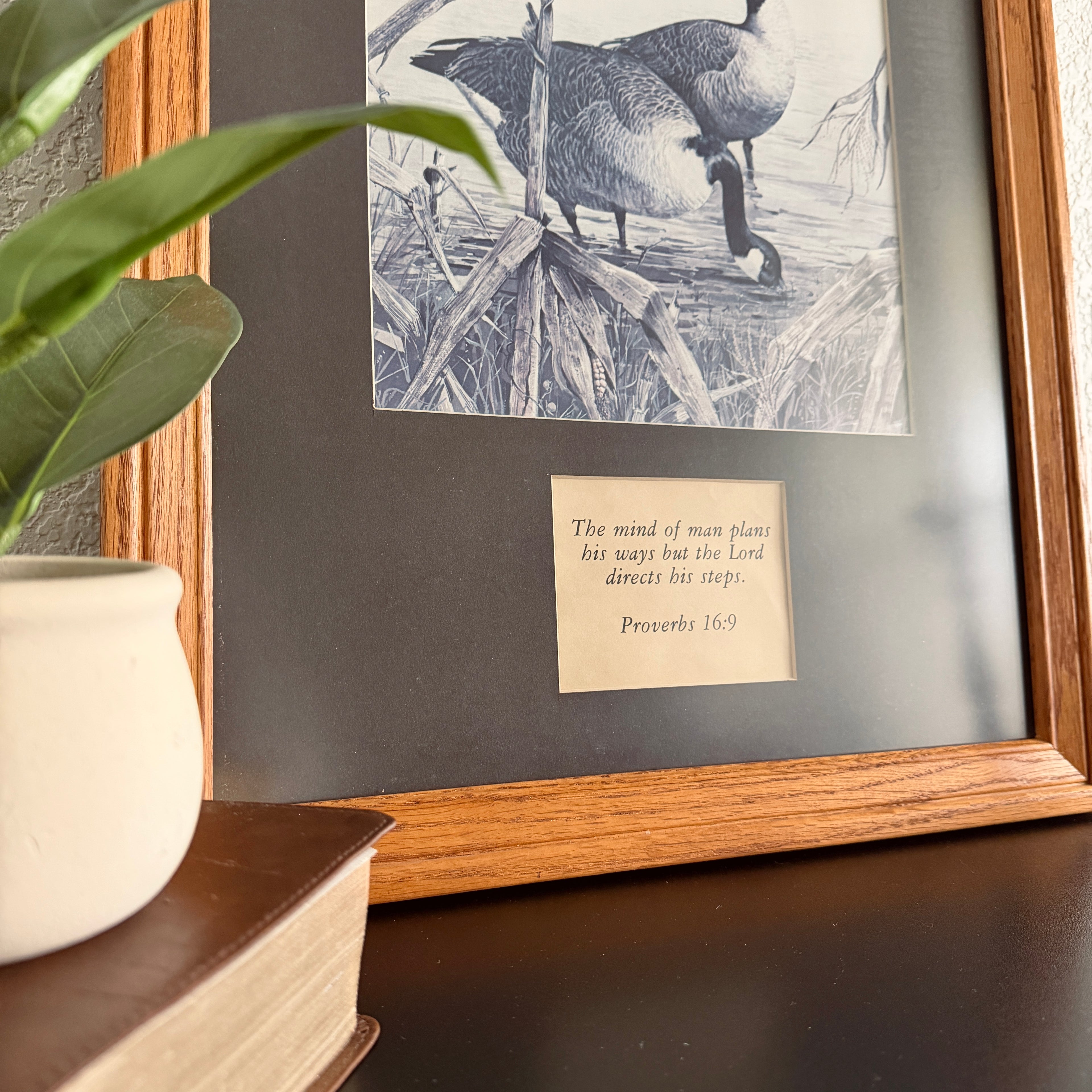 Vintage Proverbs 16:9 Geese Framed Art 16 x 22 inches