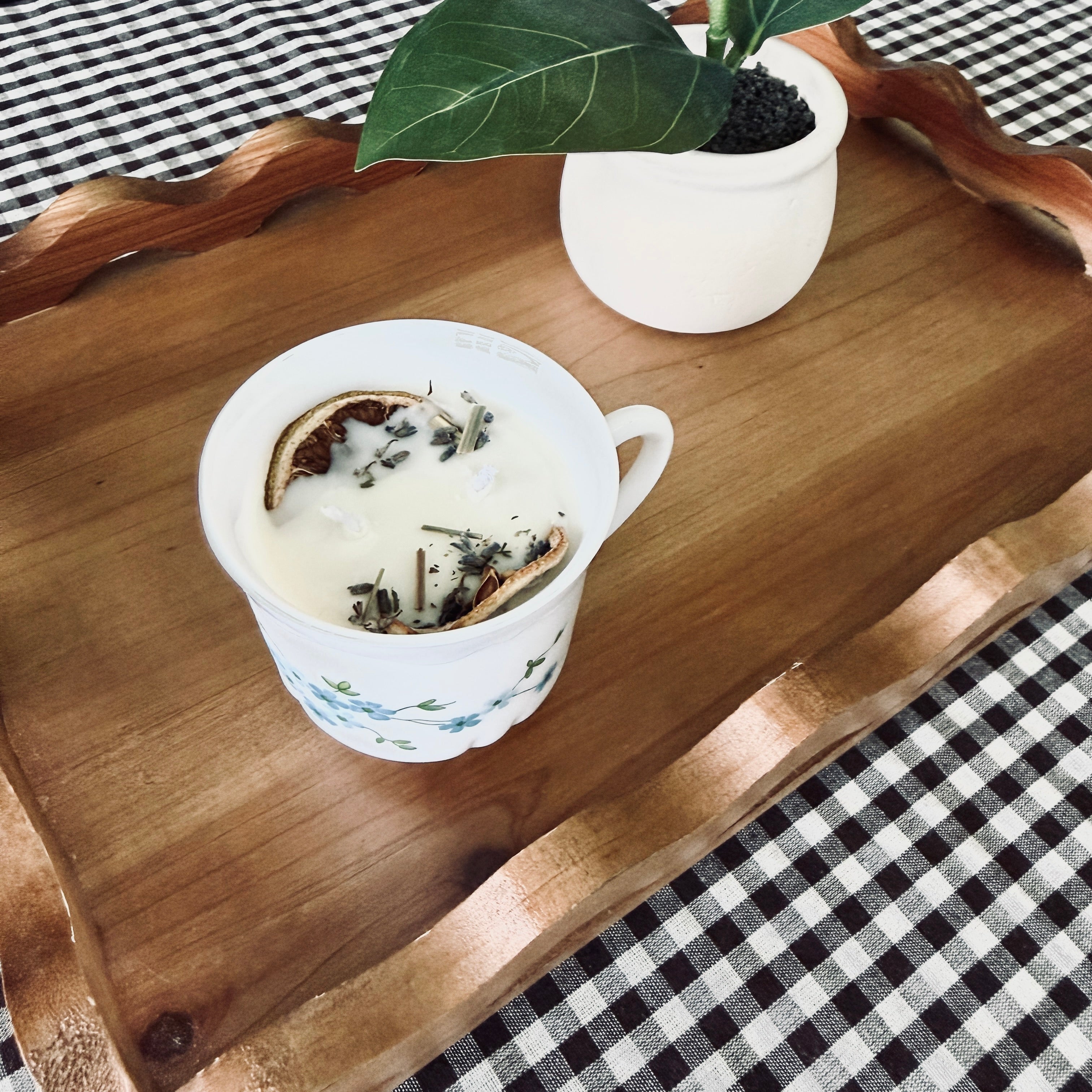 Clean Ingredient Hand Poured Candle in Vintage Blue Flower Tea Cup