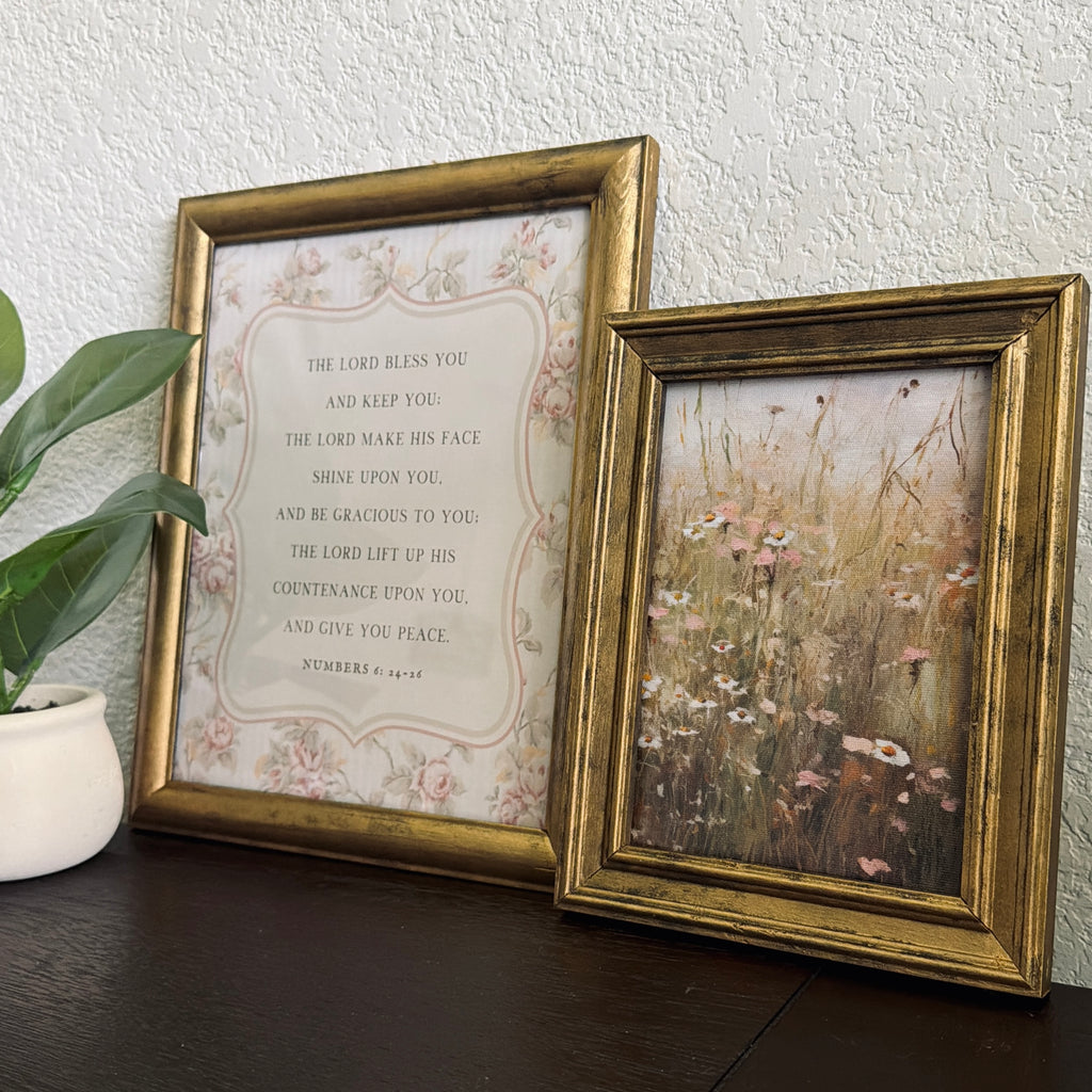 Set of 2 The Blessing Bible Verse in Refinished Vintage Wood Frames 5x7 & 8x10 Numbers 6:24-26