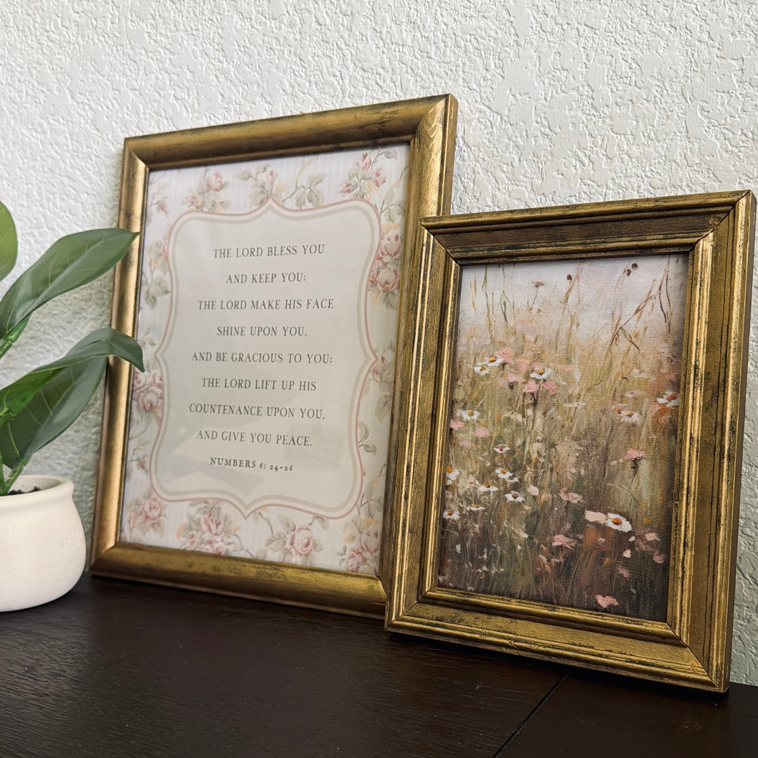 Set of 2 The Blessing Bible Verse in Refinished Vintage Wood Frames 5x7 & 8x10 Numbers 6:24-26