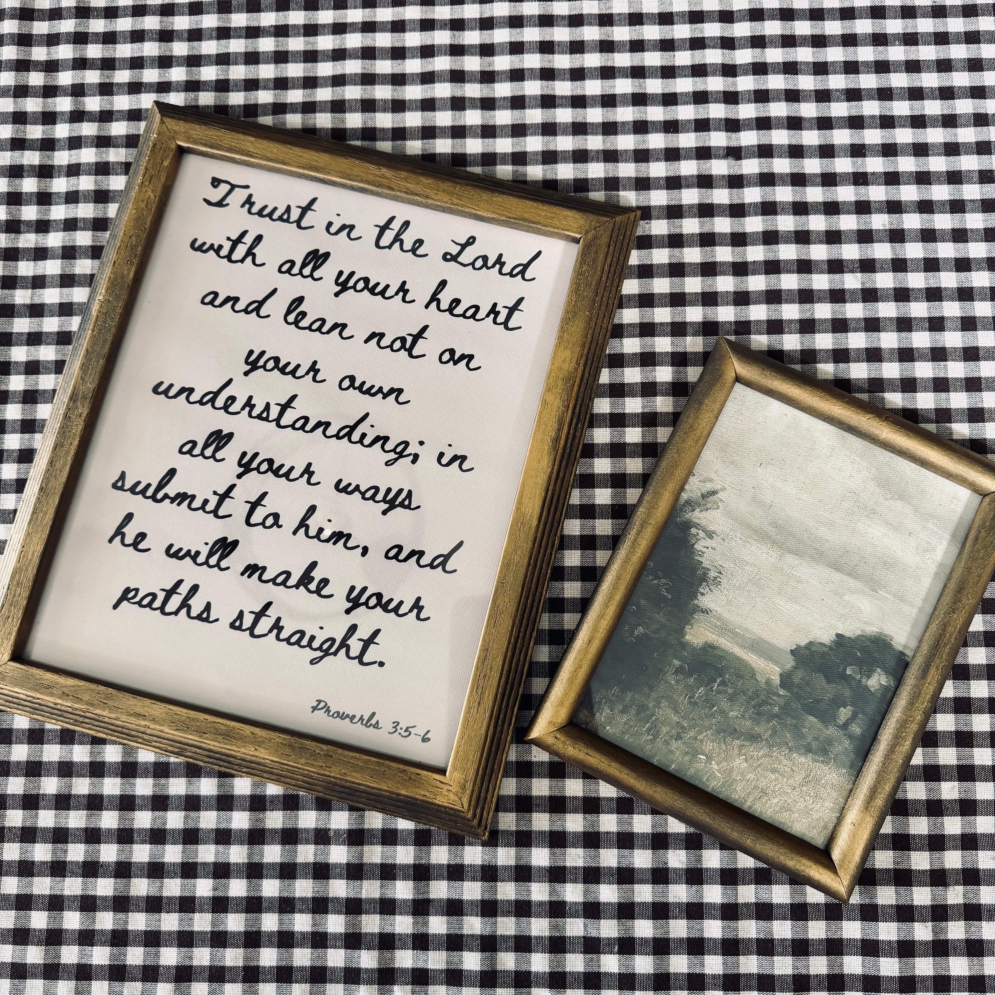 Set of 2 Trust in the Lord Proverbs 3:5-6 in Refinished Vintage Wood Frames 5x7 & 8x10