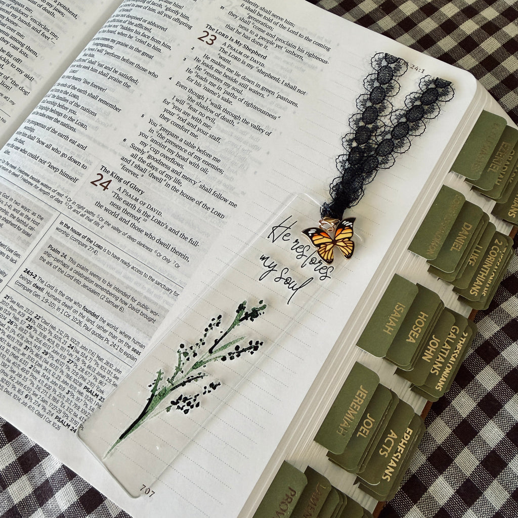 “He Restores My Soul” Bible Verse Charm Bookmark