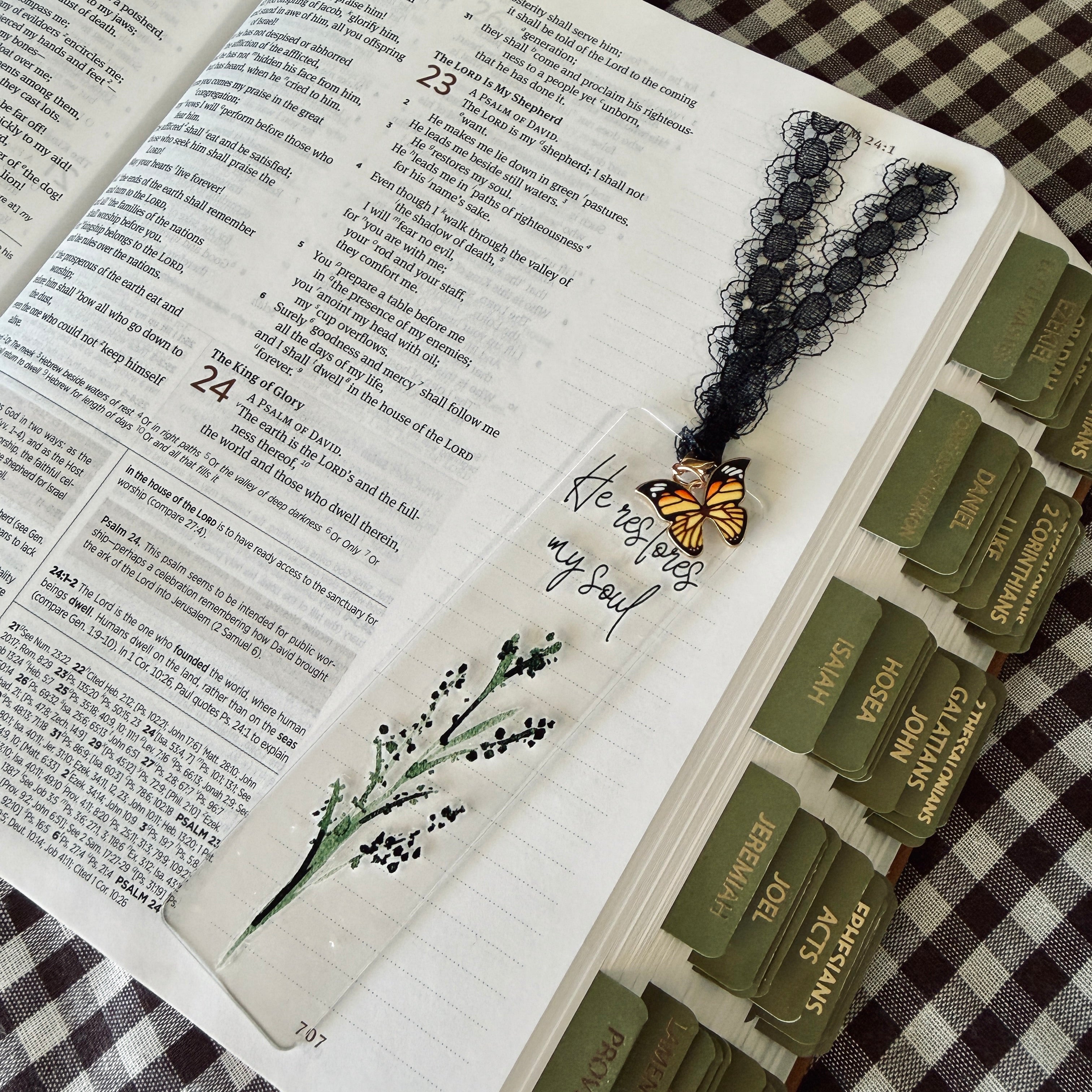 “He Restores My Soul” Bible Verse Charm Bookmark