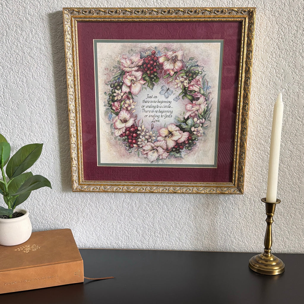 Vintage God’s Love Never Ends Art 17 x 17 inches