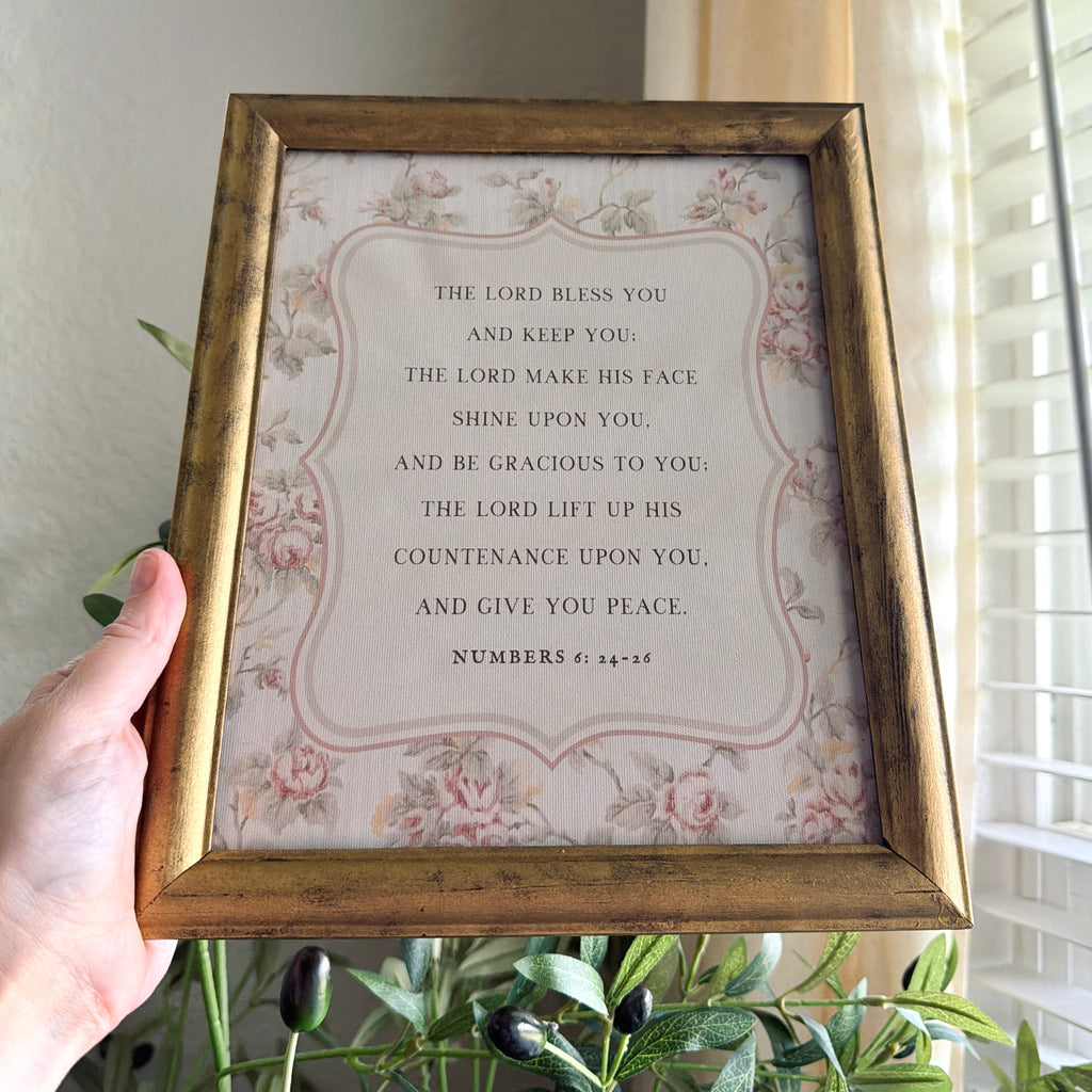 Set of 2 The Blessing Bible Verse in Refinished Vintage Wood Frames 5x7 & 8x10 Numbers 6:24-26