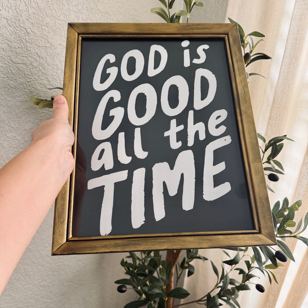 God is Good Print in Vintage Wood Refinished Frame 11x14
