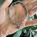 “New Creation” Handmade Glass Bead Stretch Bracelet with Butterfly Cross Charm