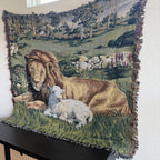 Vintage The Lion and The Lamb Tapestry Throw Blanket