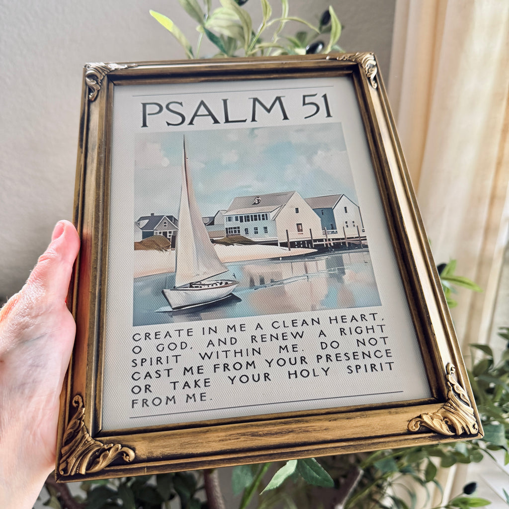 Set of 2 Psalm 51 in Refinished Vintage Frames 8x10 & 5x7