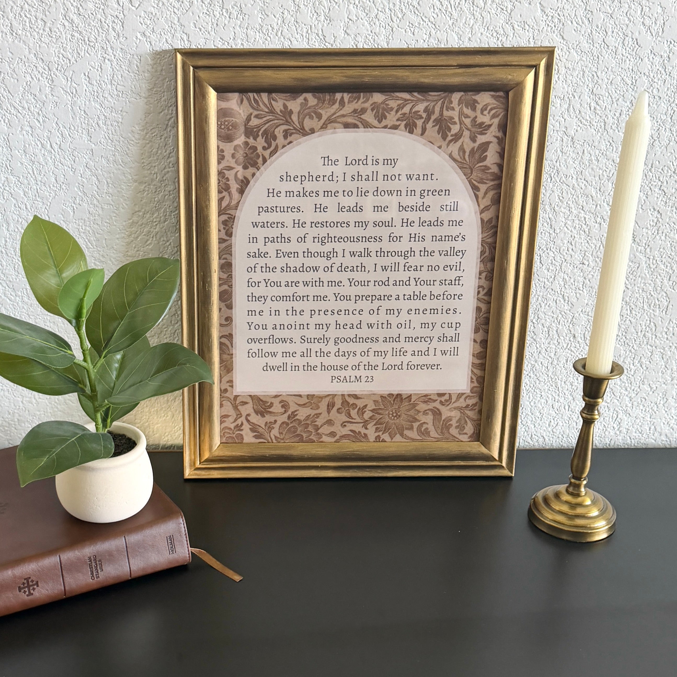 Psalm 23 Print in Vintage Wood Refinished Frame 11x14