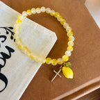 “Life Gives You Lemons, Jesus Makes Lemonade” Handmade Glass Bead Stretch Bracelet with Lemon and Cross Charm