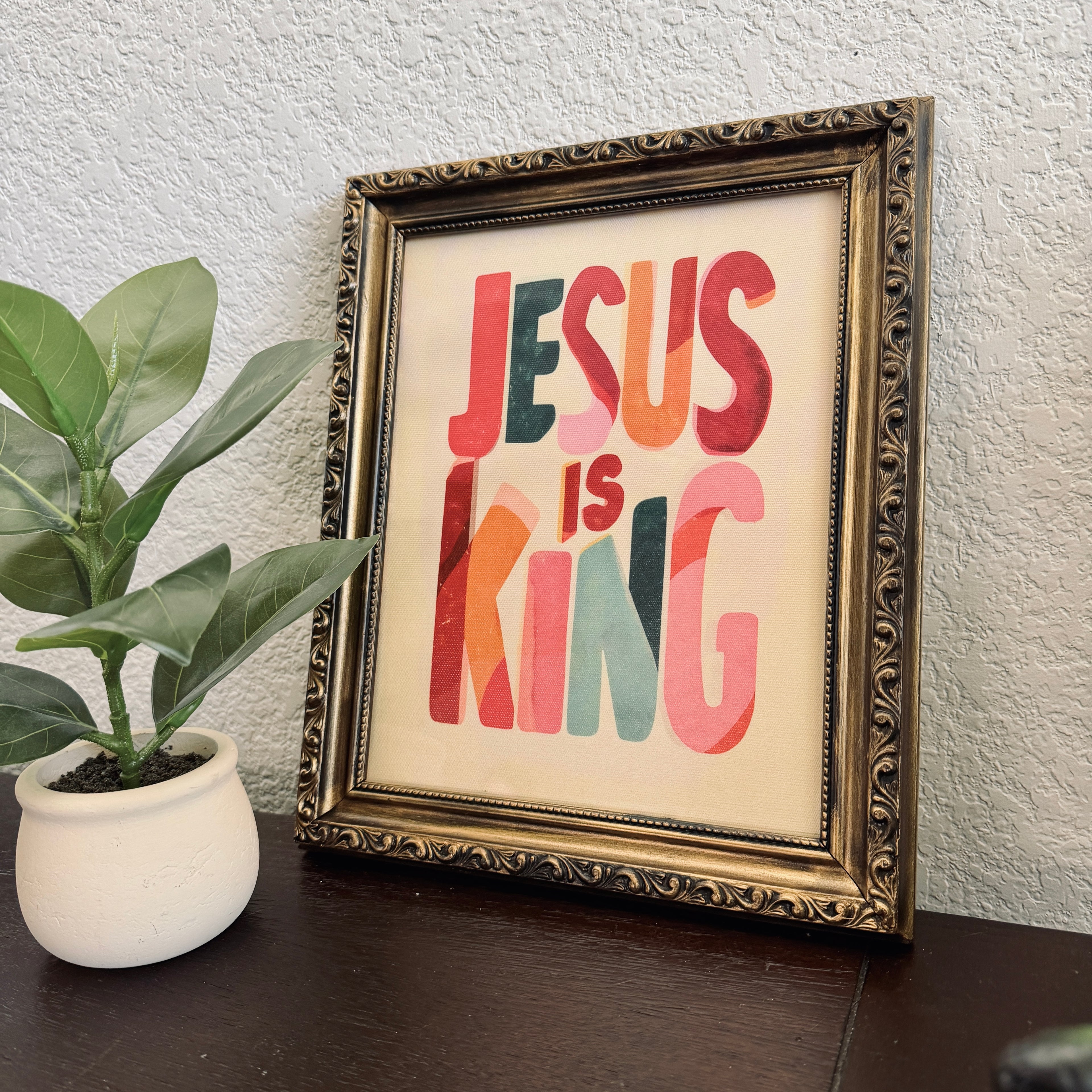 JESUS IS KING in Refinished Vintage Detailed Ornate Wood Frame 8x10