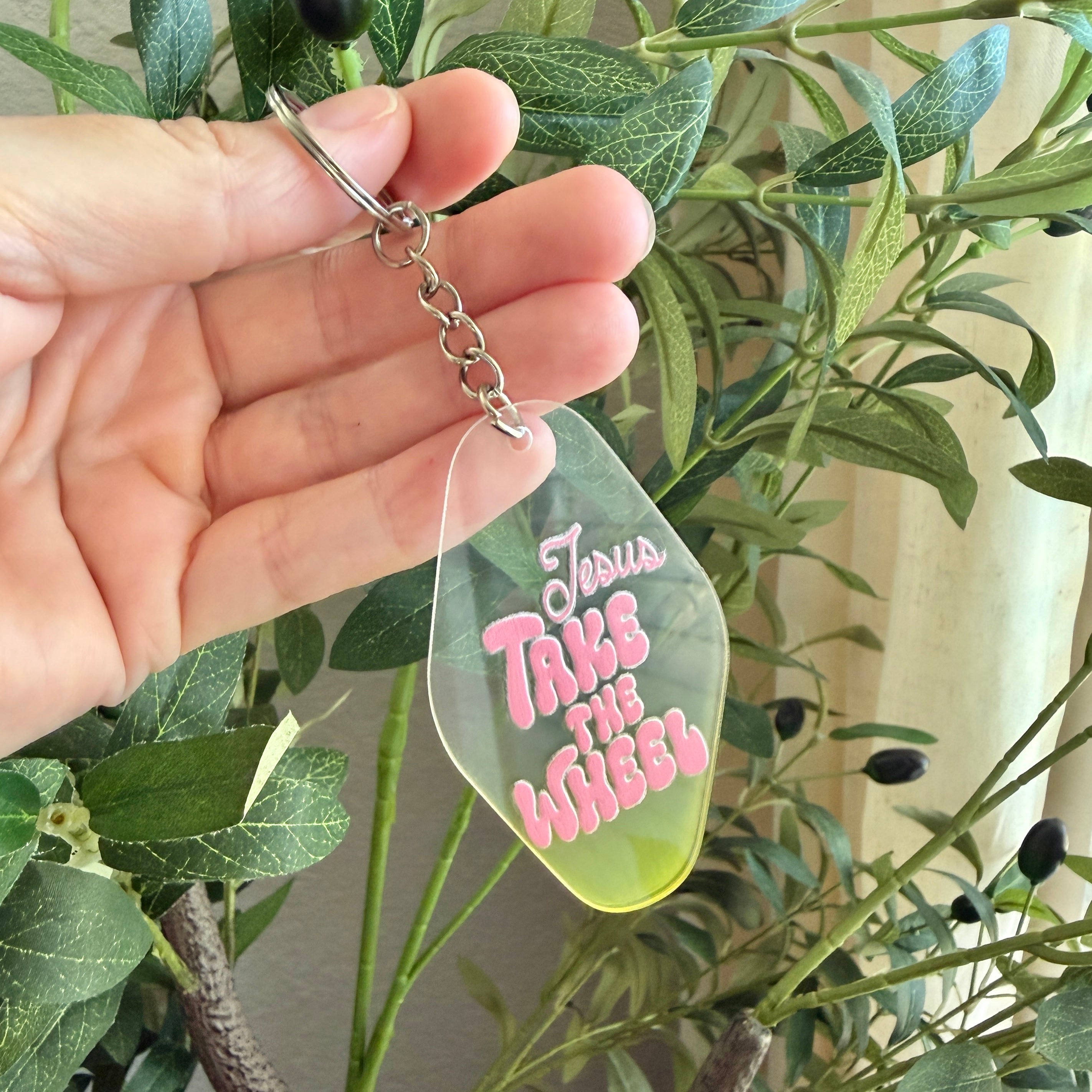 Jesus Take the Wheel Keychain/Bag Charm Yellow Ombré
