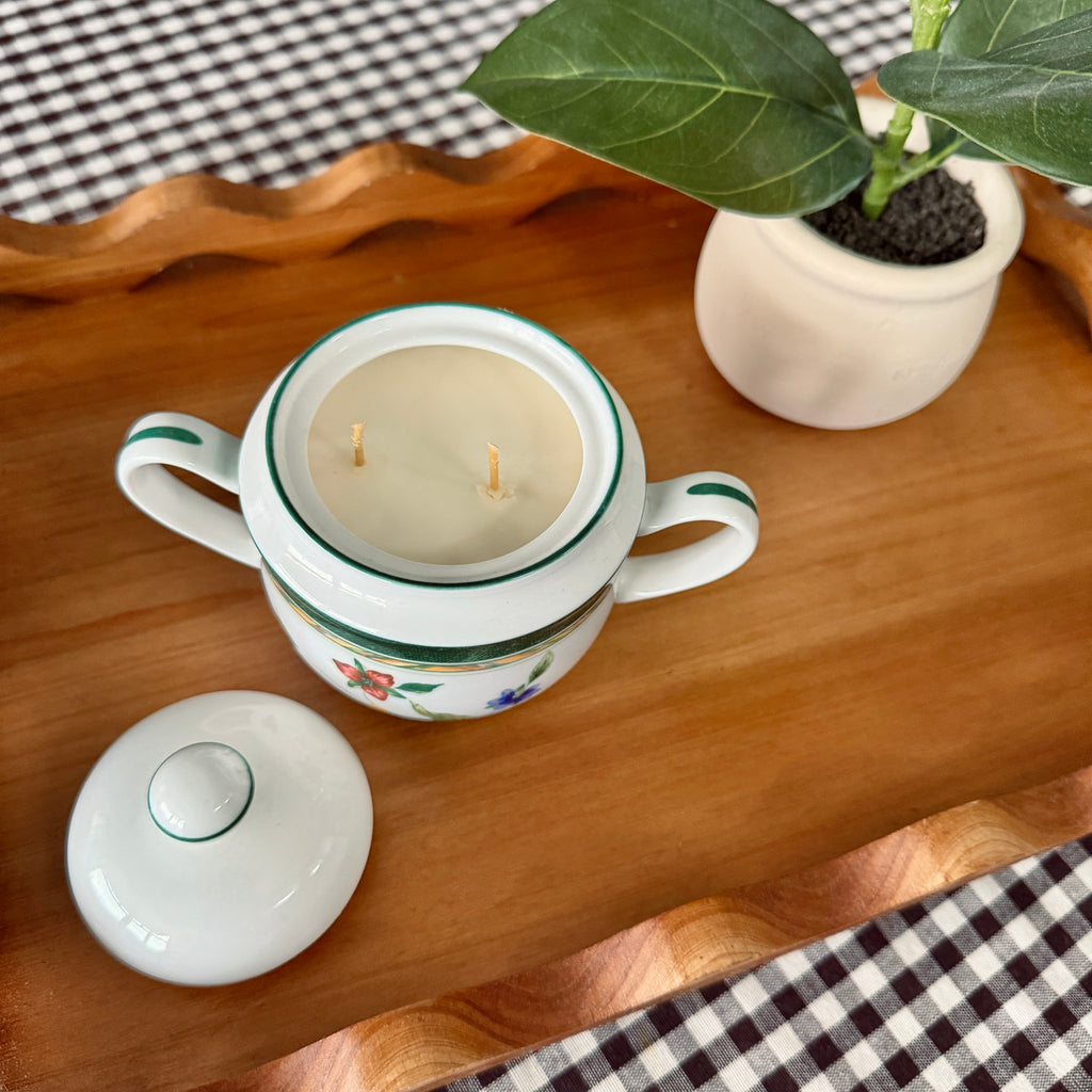 Clean Ingredient Hand Poured Candle in Vintage Lidded Sugar Jar