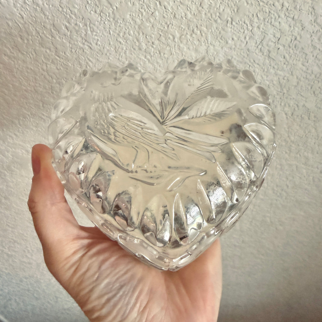 Clean Ingredient Hand Poured Candle in Vintage Heart Shaped Lidded Pressed Glass Trinket Dish