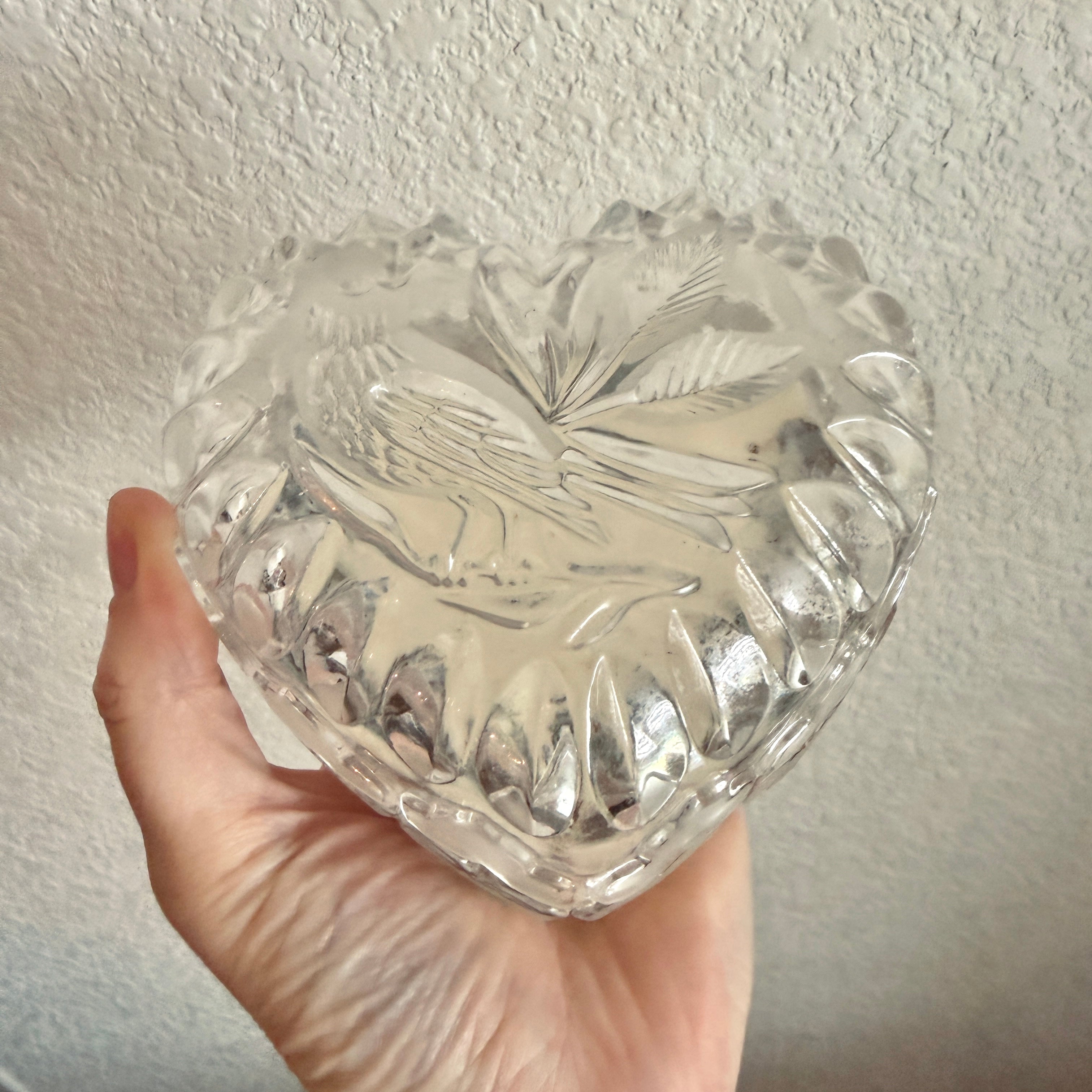 Clean Ingredient Hand Poured Candle in Vintage Heart Shaped Lidded Pressed Glass Trinket Dish