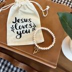 “God’s Girl” Handmade Glass Bead Stretch Bracelet with Bow Charm