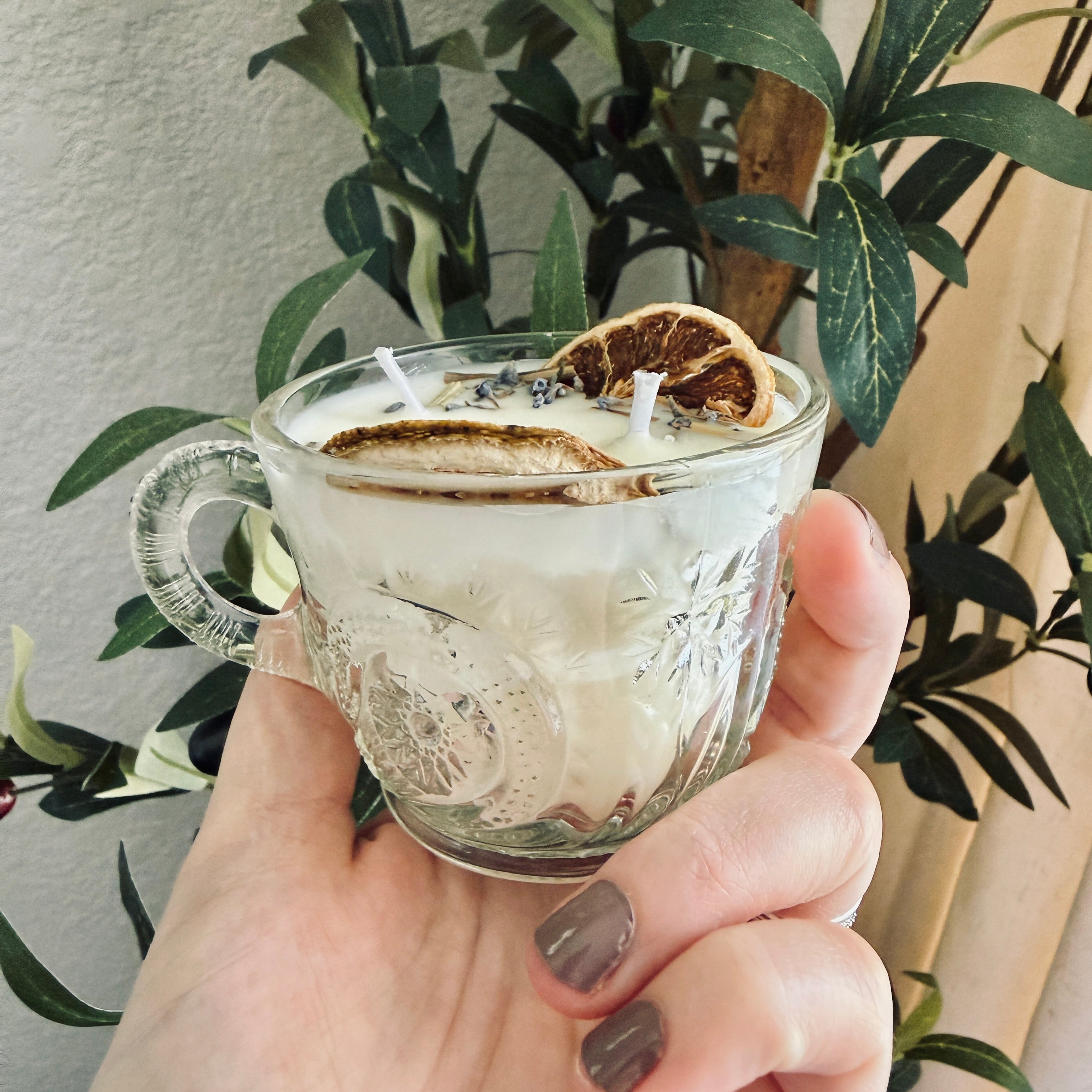 Clean Ingredient Hand Poured Candle in Vintage Paisley Pressed Glass Tea Cup