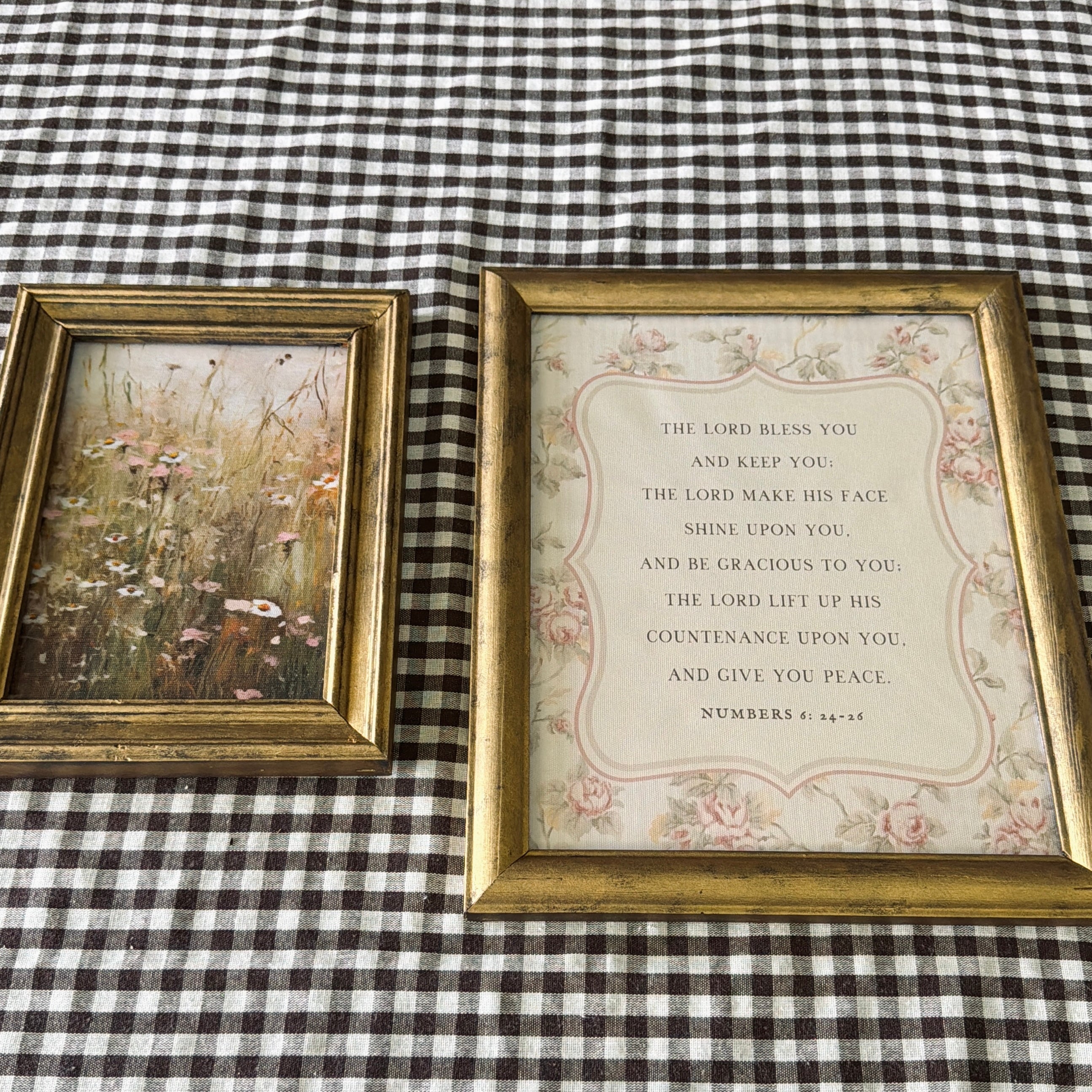 Set of 2 The Blessing Bible Verse in Refinished Vintage Wood Frames 5x7 & 8x10 Numbers 6:24-26