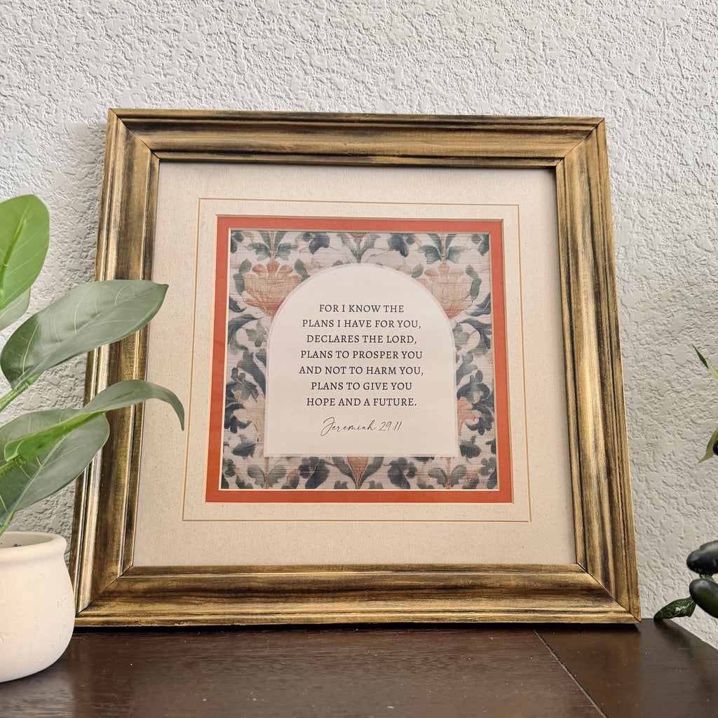 Jeremiah 29:11 Hope & A Future Bible Verse Print in Refinished Vintage Wood Frame 14.5x14.5