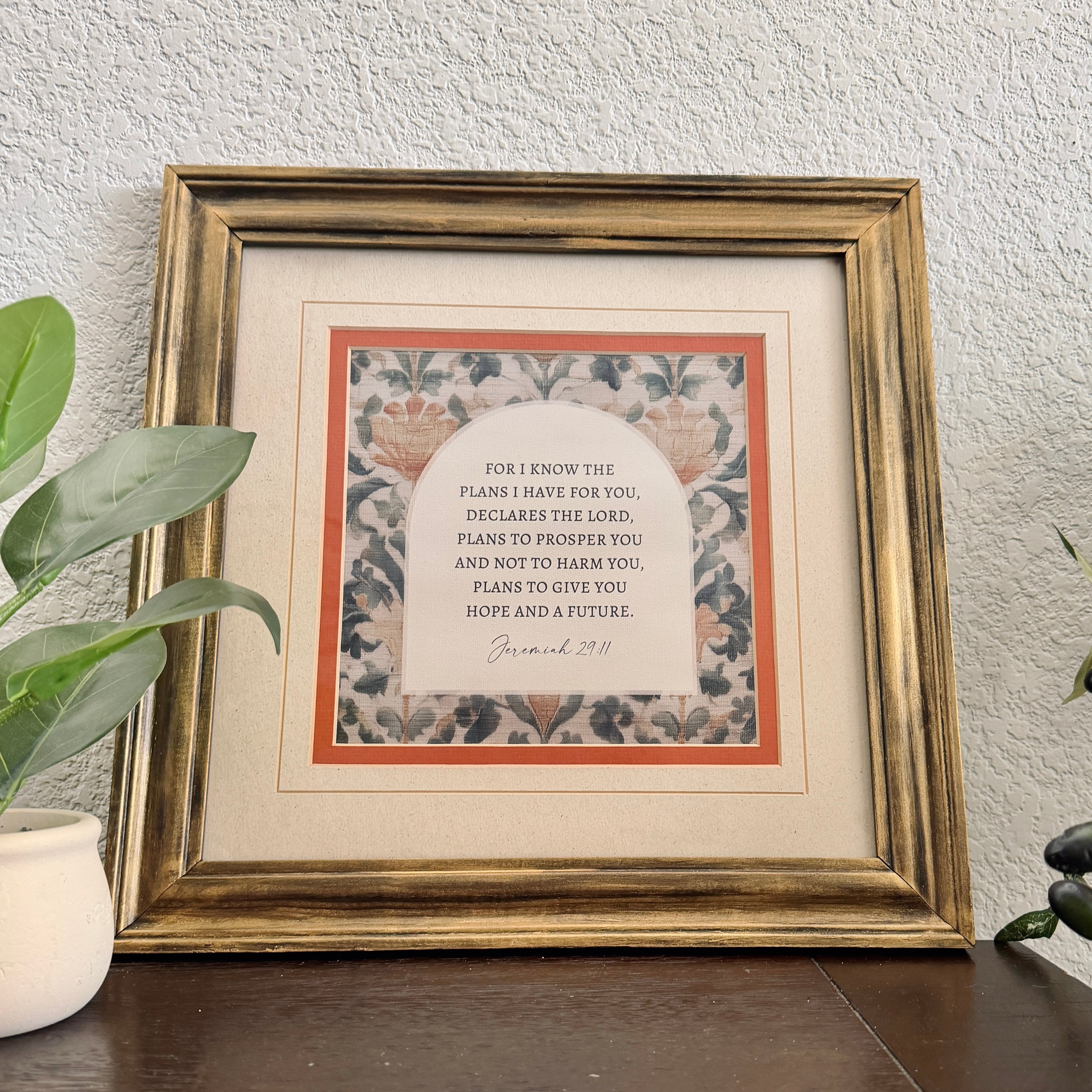 Jeremiah 29:11 Hope & A Future Bible Verse Print in Refinished Vintage Wood Frame 14.5x14.5