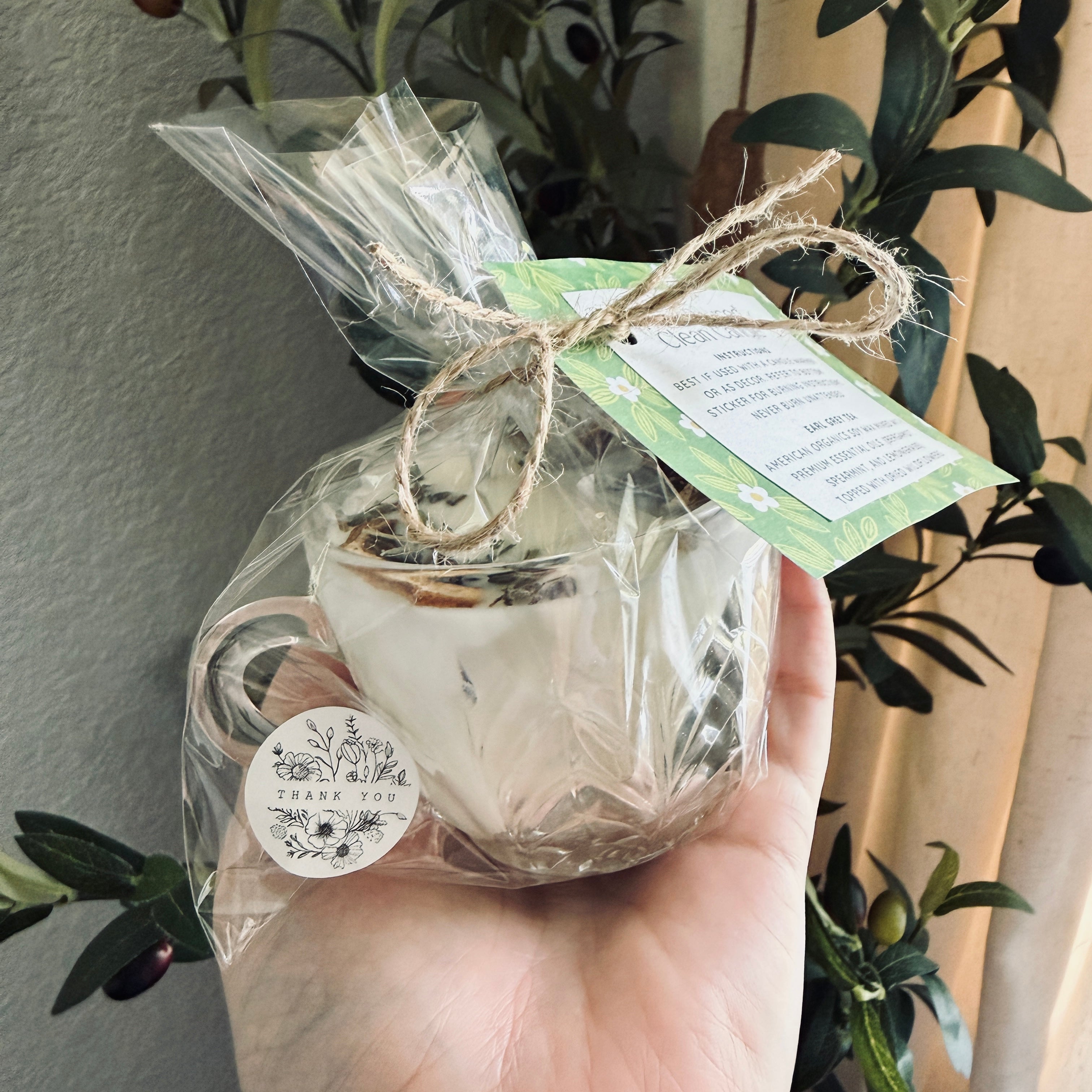 Clean Ingredient Hand Poured Candle in Vintage Herringbone Pressed Glass Tea Cup