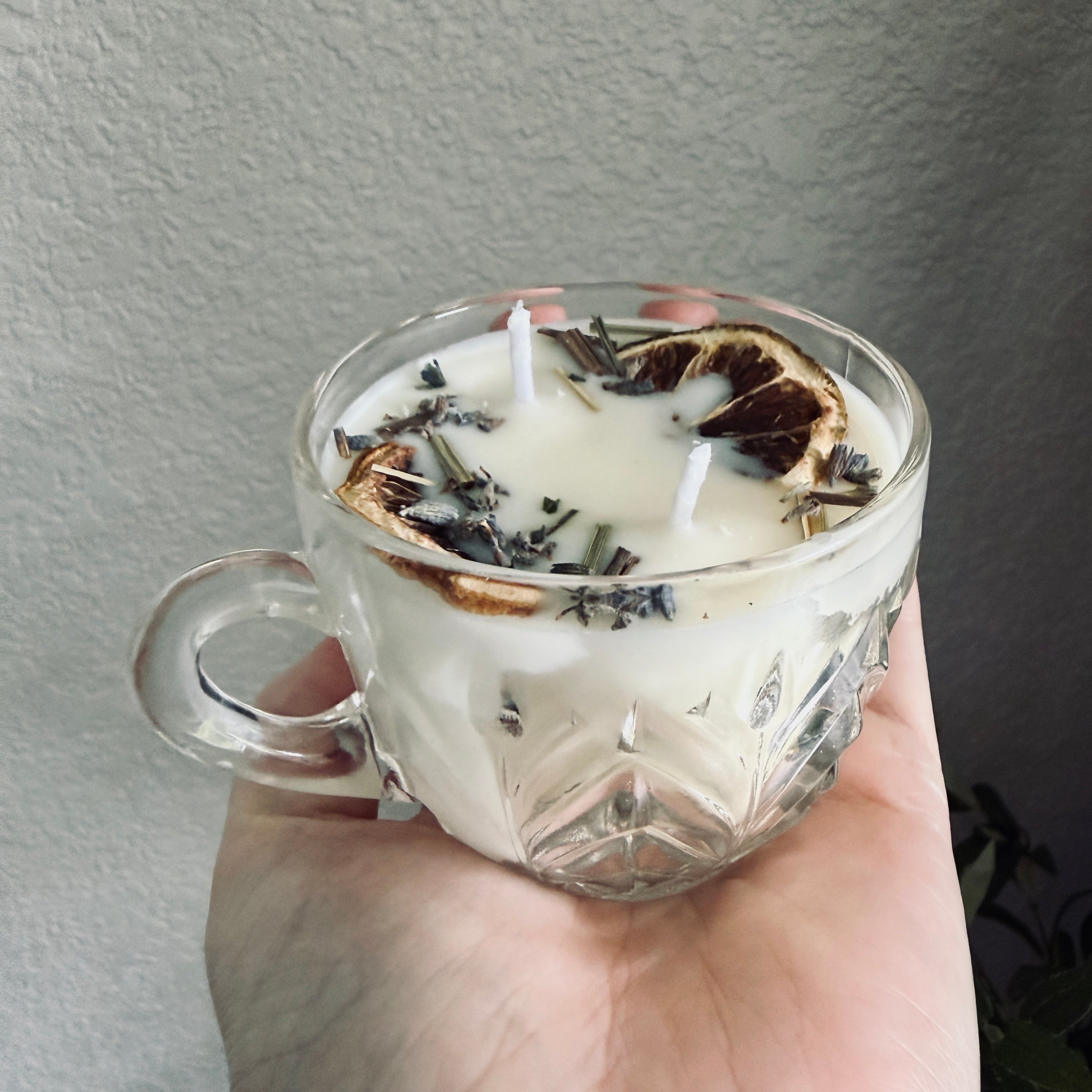 Clean Ingredient Hand Poured Candle in Vintage Herringbone Pressed Glass Tea Cup