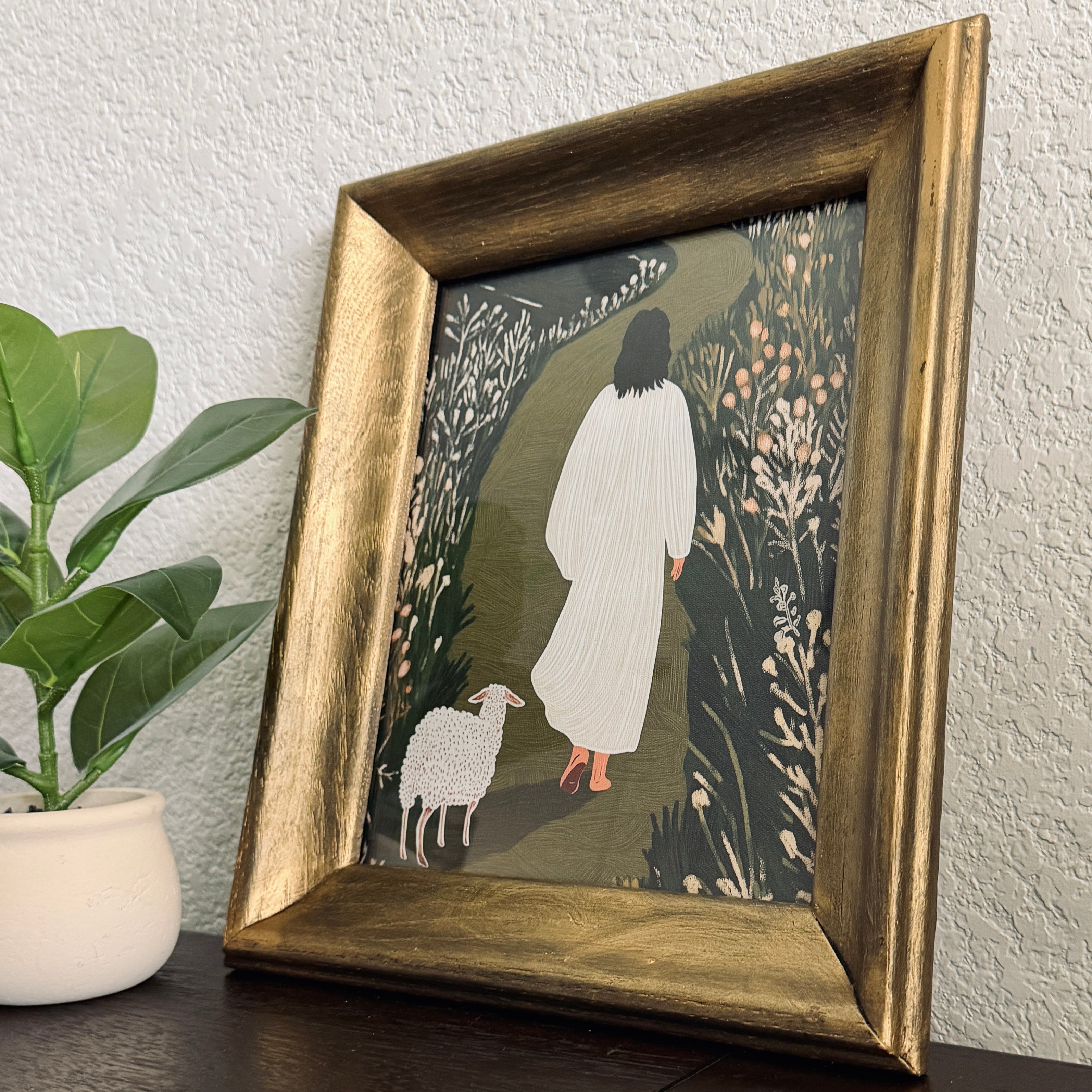 Jesus & Lamb in Refinished Vintage Heavy Duty Wood Frame 8x10 Leaves the 99 for the 1