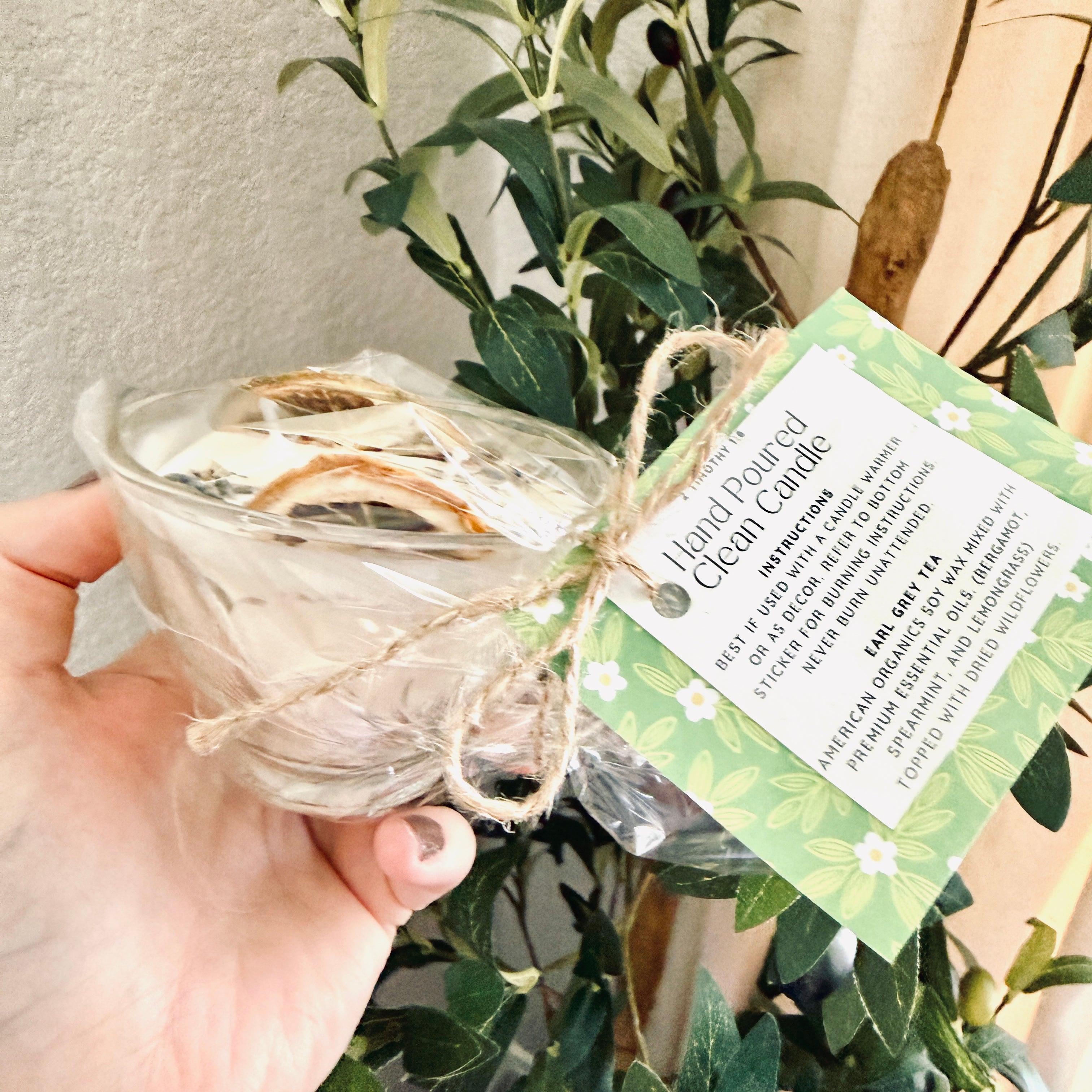 Clean Ingredient Hand Poured Candle in Vintage Leaves Pressed Glass Tea Cup
