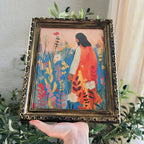 “Bloom with Christ” Jesus in Flowers in Refinished Vintage Detailed Ornate Wood Frame 8x10