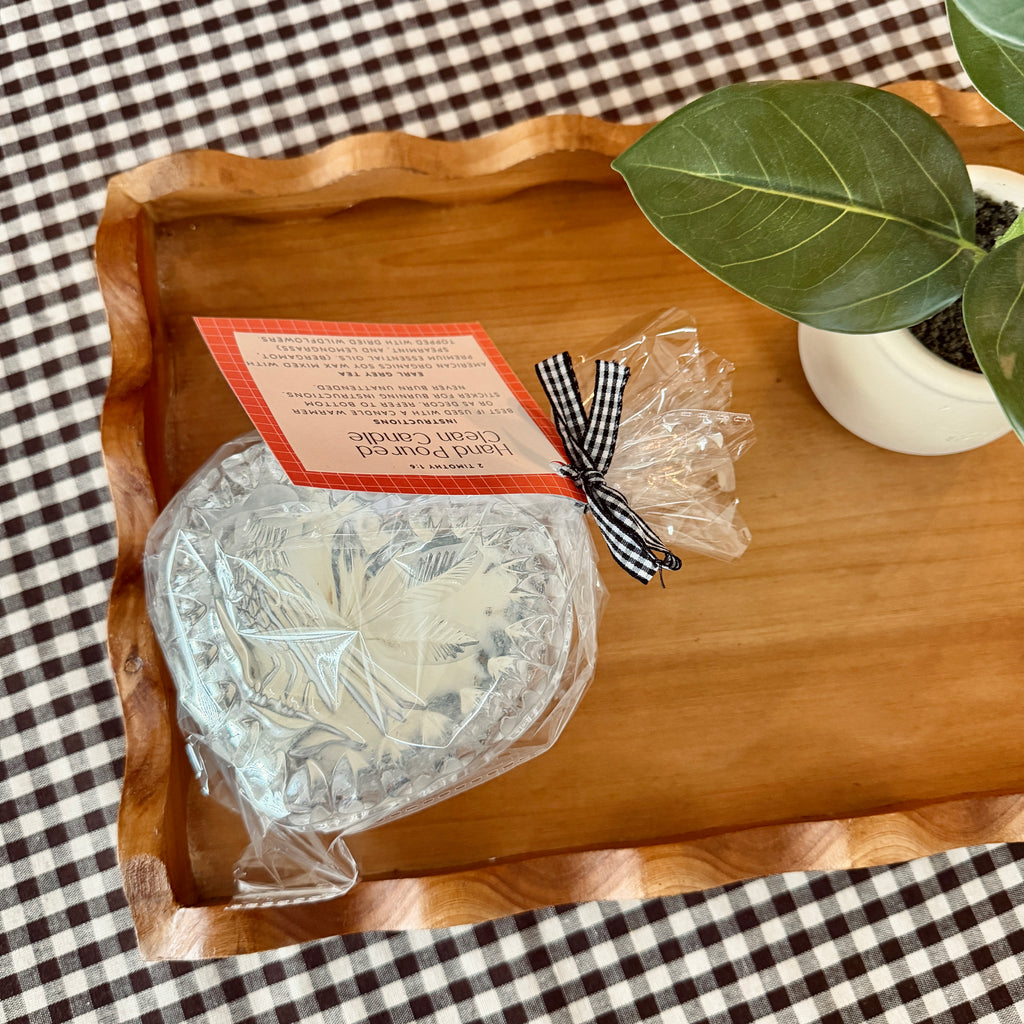 Clean Ingredient Hand Poured Candle in Vintage Heart Shaped Lidded Pressed Glass Trinket Dish
