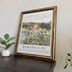 Romans 8:28 Bible Verse Print in Refinished Vintage Distressed Wood Frame 16x20