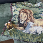 Vintage The Lion and The Lamb Tapestry Throw Blanket
